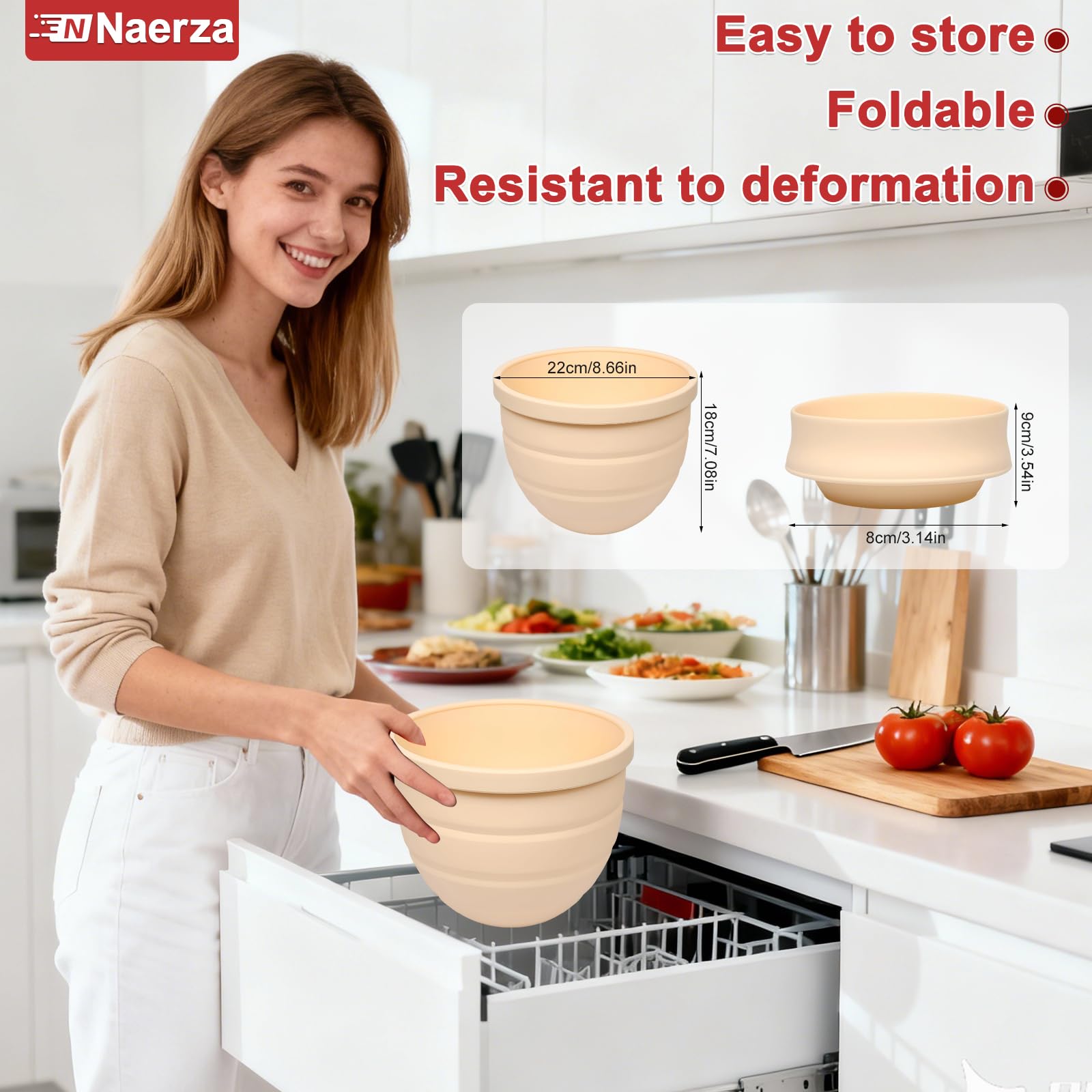 Naerza Silicone Bowl Liners Insert for Kitchen Aid Mixer 5 Qt, for KitchenAid Mixer Attachments and Accessories, Silicone Bowl Insert for Tilt-Head & Bowl-Lift Stand Mixers (Red+Beige+Pink)