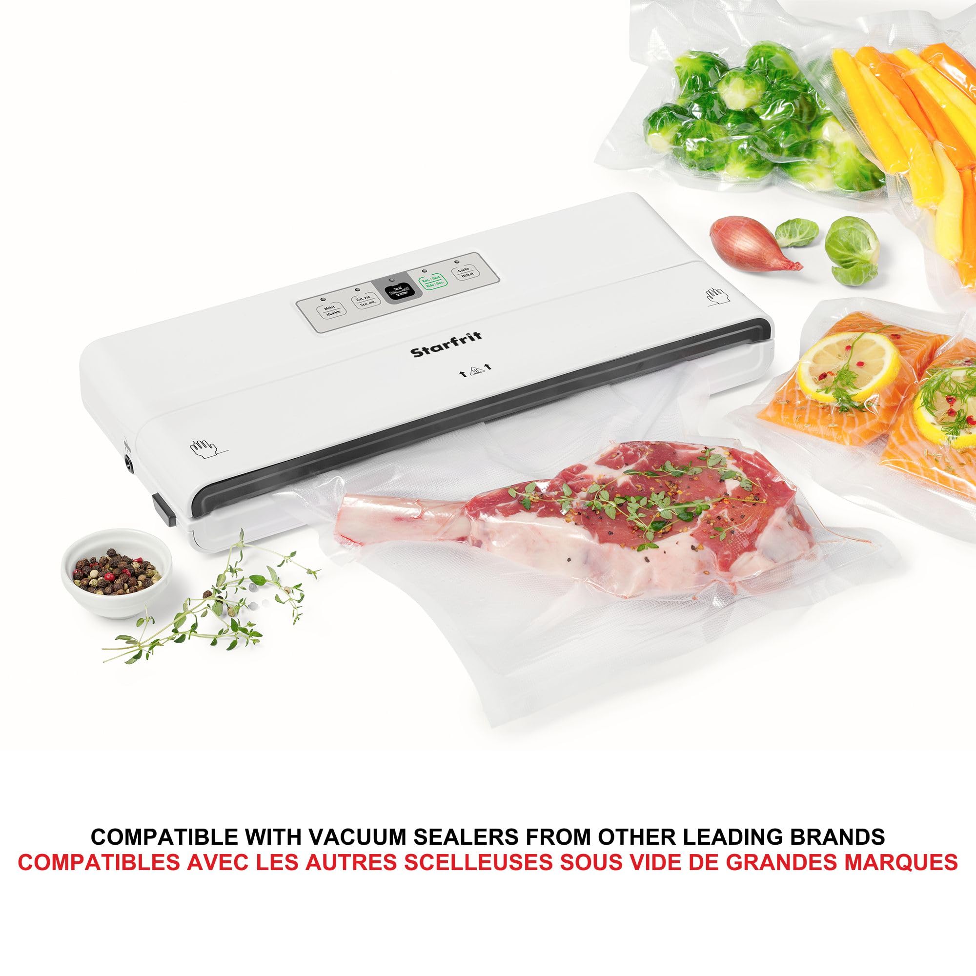 Starfrit Vacuum Sealer Rolls – 4 Rolls 11"x20" (28cm x 610cm) – BPA Free – Airtight Seal for Food Preservation, Sous Vide Cooking, Freeze-Dried Meals – Compatible with Most Vacuum Sealers