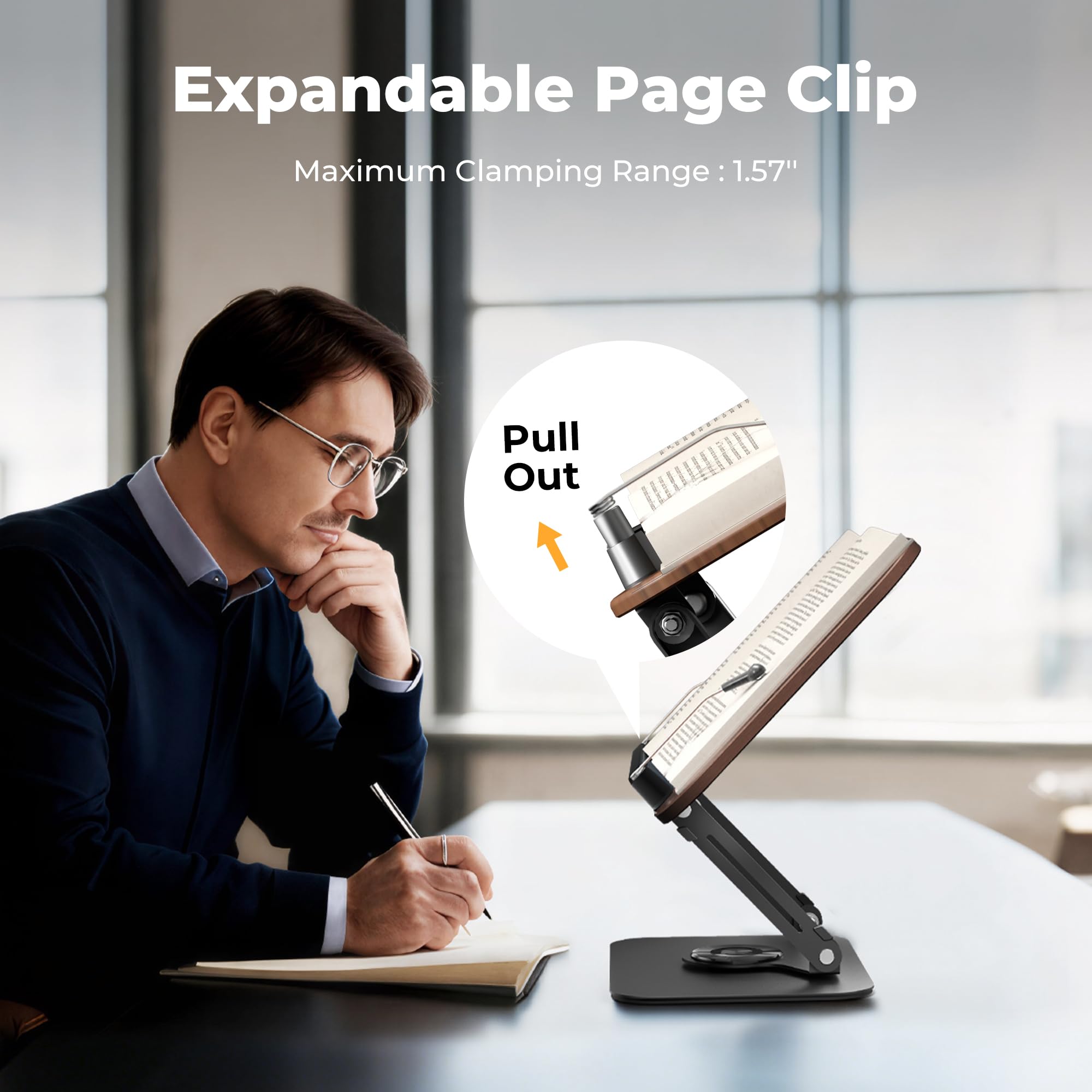 SupeDesk Book Stand for Reading, Adjustable Book Holder with 360° Rotating Bases, Foldable Designs, and Elastic Clips, Multifunctional Display Stand for Recipe, Cookbooks, Tablets, Laptops