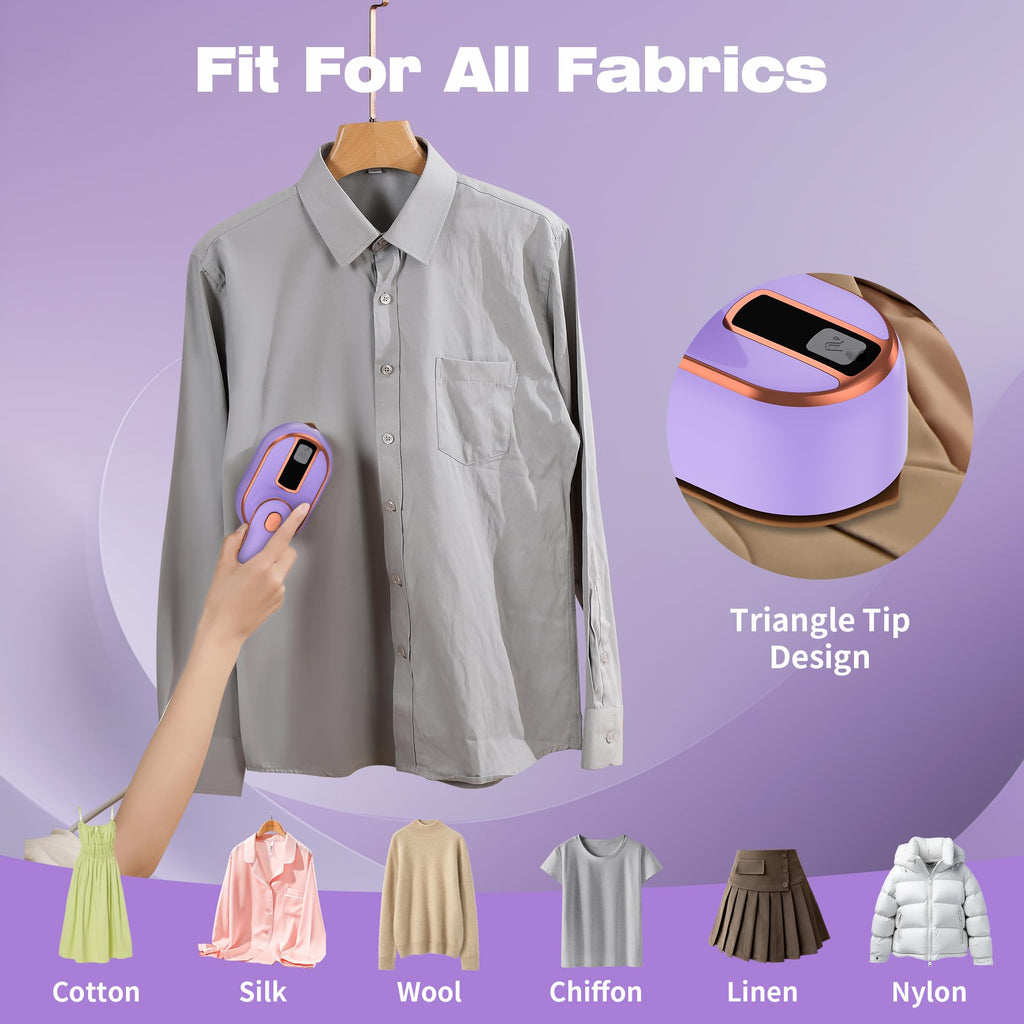 Portable Travel Steamer for Clothes, 2 in 1 Small Spray, 180° Rotating Handle, Lightweight, Quick-Heating, Easy to Use (Purple)