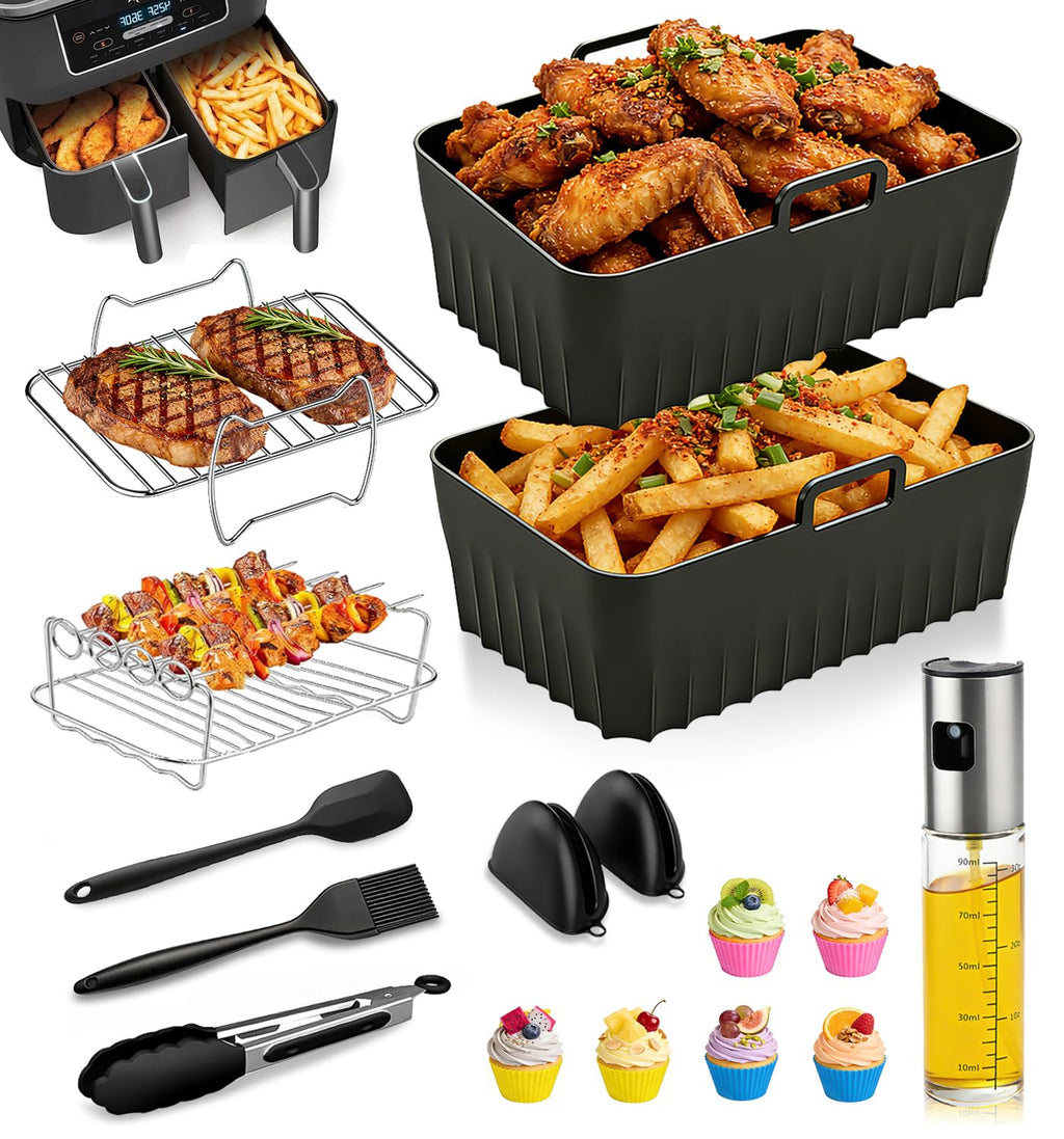 16 PCS Hot Air Fryer Accessories - Air Fryer Accessories Set for Ninja Foodi Max Dual Zone AF400EU/AF300EU, AF400EUCP, DZ400EU, 7.6L - 9.5L | BPA-Free, Dishwasher Safe, Reusable