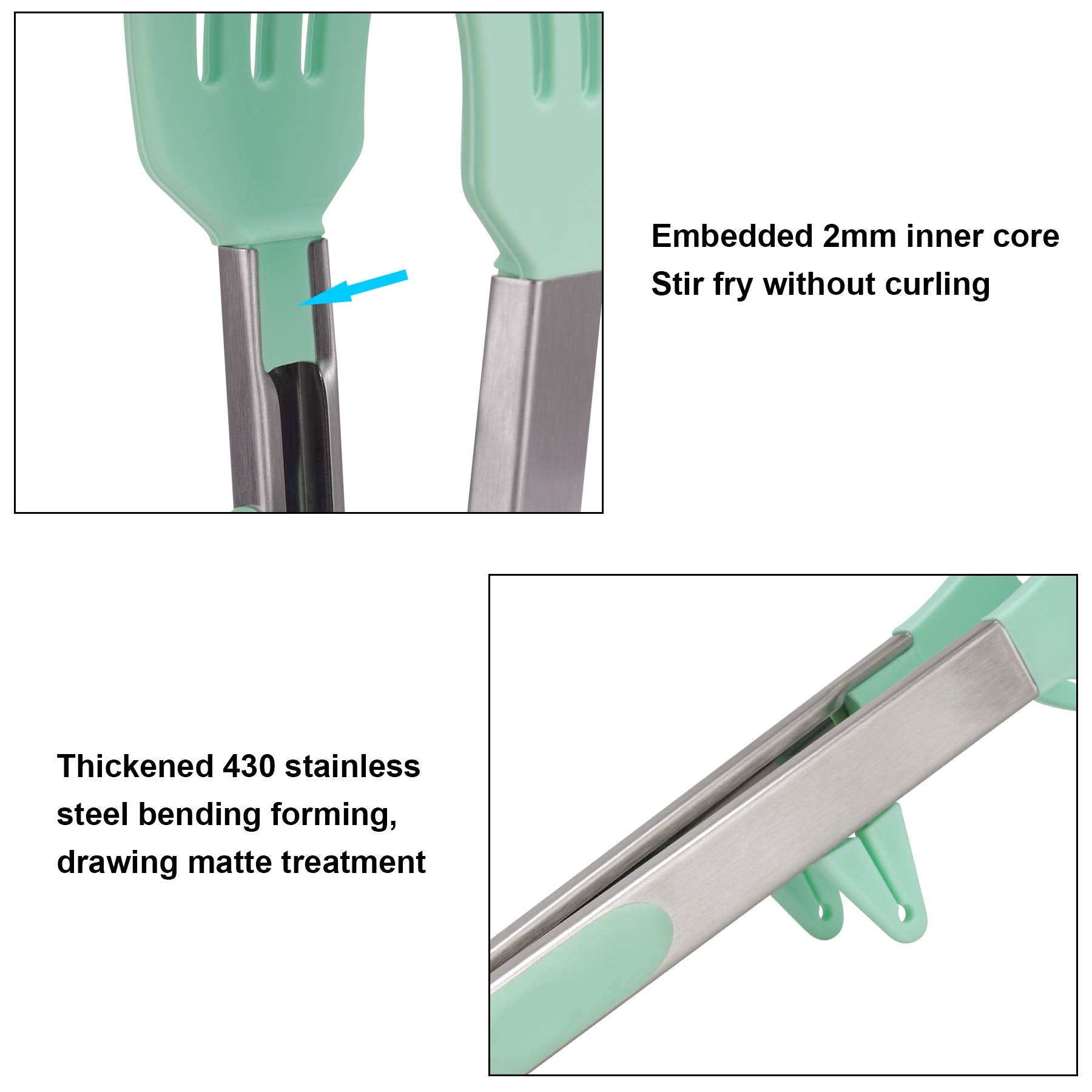 4in1 Stainless Steel Kitchen Food Tongs Set for Cooking with Silicone Tips, Toaster Steak Pie Pizza Pasta Spaghetti Noodles Salad Fruit Vegetable Grill BBQ Buffet Clamp Serving Tools Gadgets