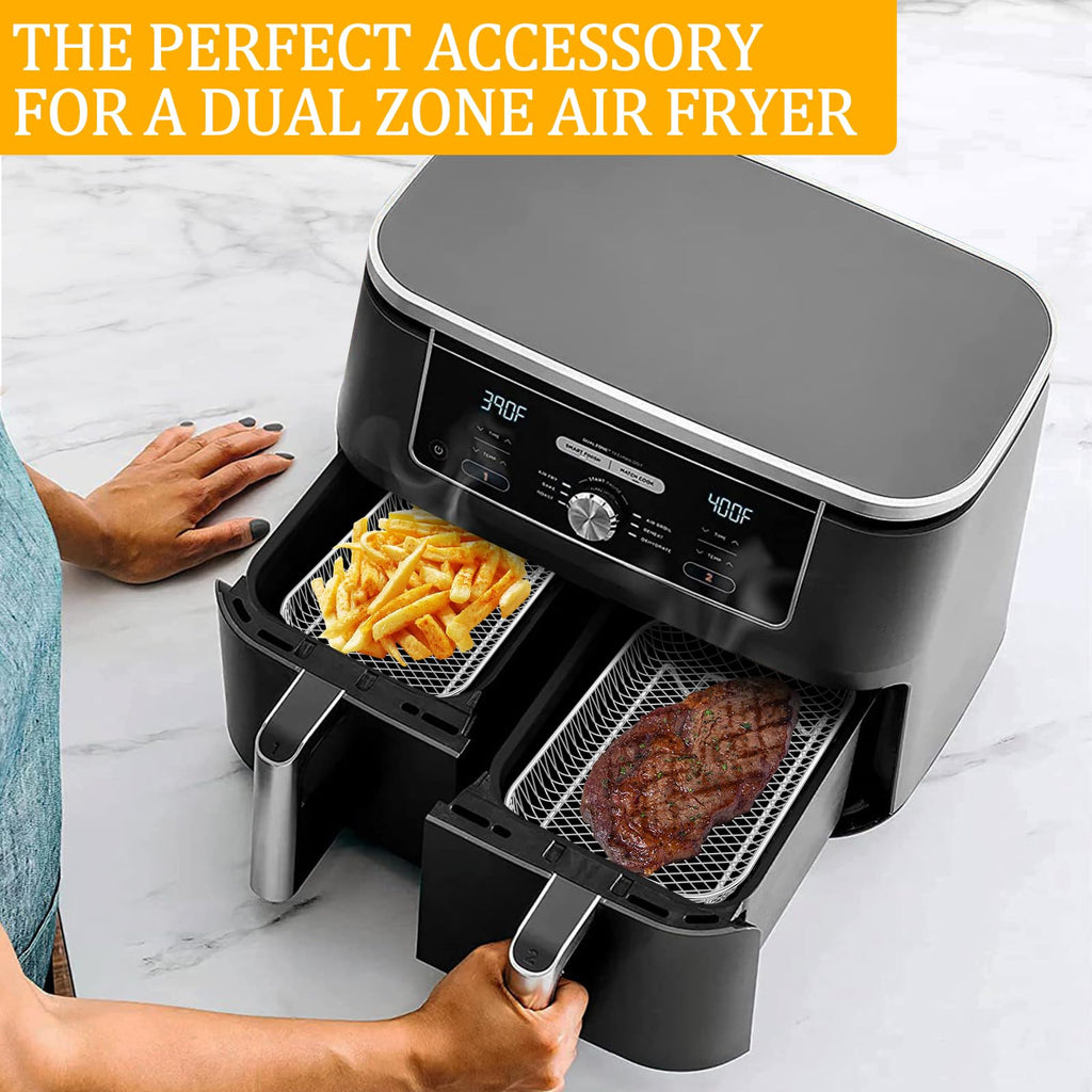 Abizarch Air Fryer Accessories Rack for Ninja Basket, 3 Layers, 304 Stainless Steel Stacking Bacon Racks for Ninja AF300UK, Salter/Instant/EMtronics Double Drawer, with Clip and 8 Silicone Feet