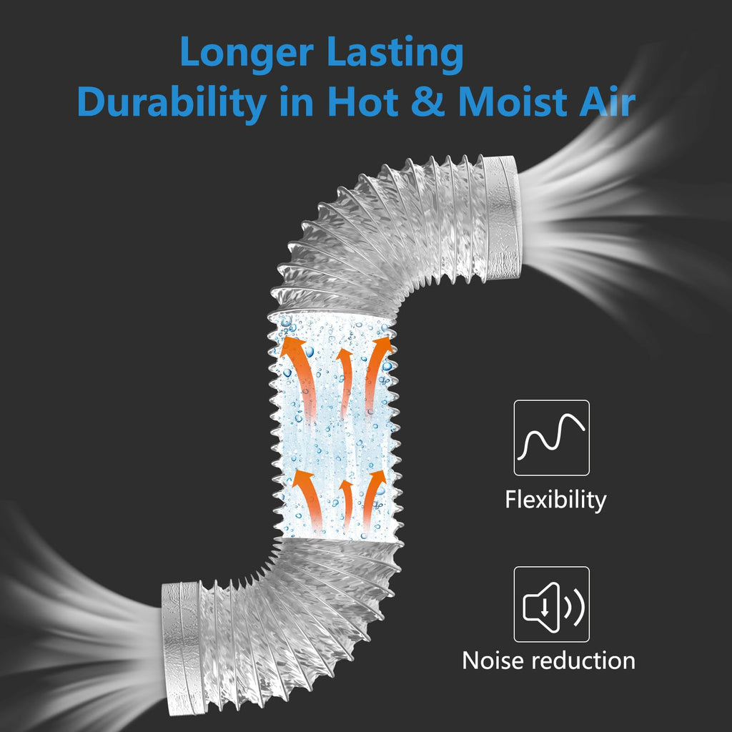 HOOMESUN Dryer Vent Hose 4 Inch 5FT Extra Thick Heavy Duty Flexible Exhaust Duct Hose, Aluminum Foil Insulated Ducting for Tight Space, HVAC Ducting Kit with 2 Clamps and 1 Tape