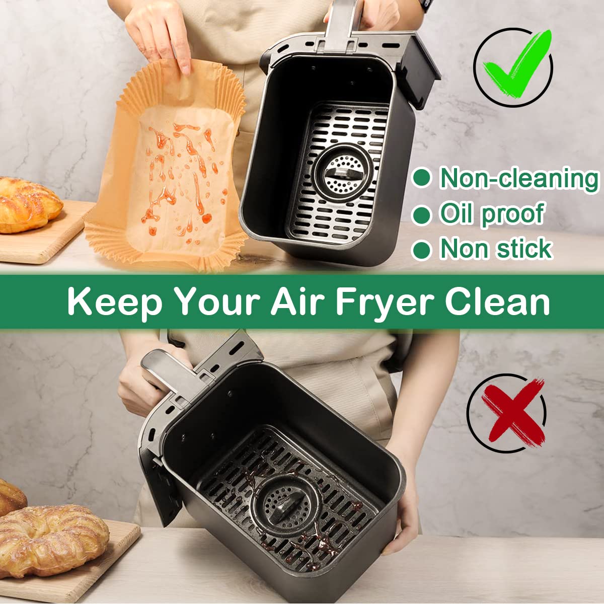 225PCS Air Fryer Liners for Ninja Foodi Dual Air Fryer DZ201/DZ401, Air Fryer Parchment Paper Liners, Rectangle Disposable Paper Liner,Airfryer Liners Baking Paper Air Fryer Accessories