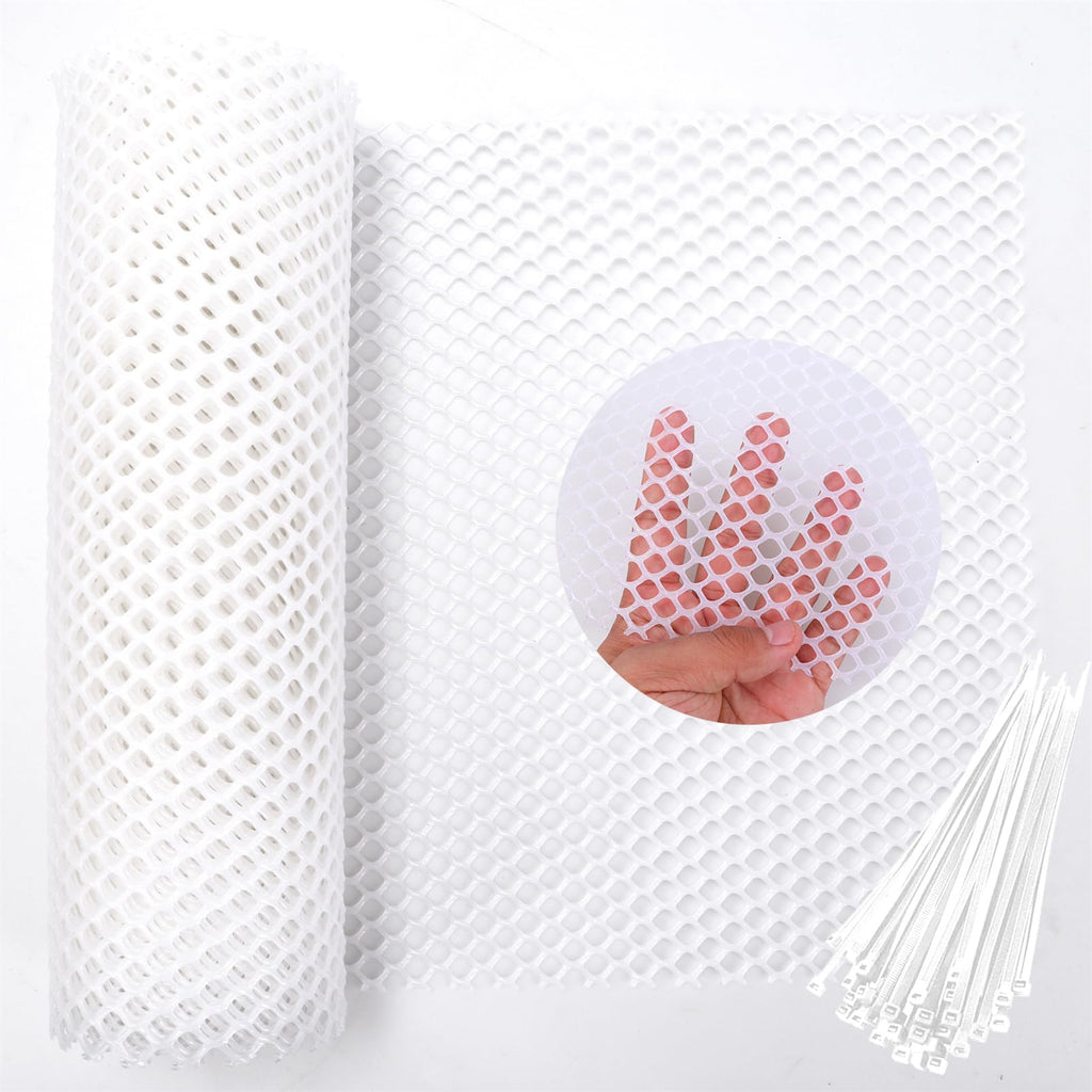 Plastic Fence Barrier Chicken Wire Mesh Fencing 11.81IN x 10FT Hexagonal Poultry Netting, Safety Fences Roll with 25Pcs Cable Ties for Gardening