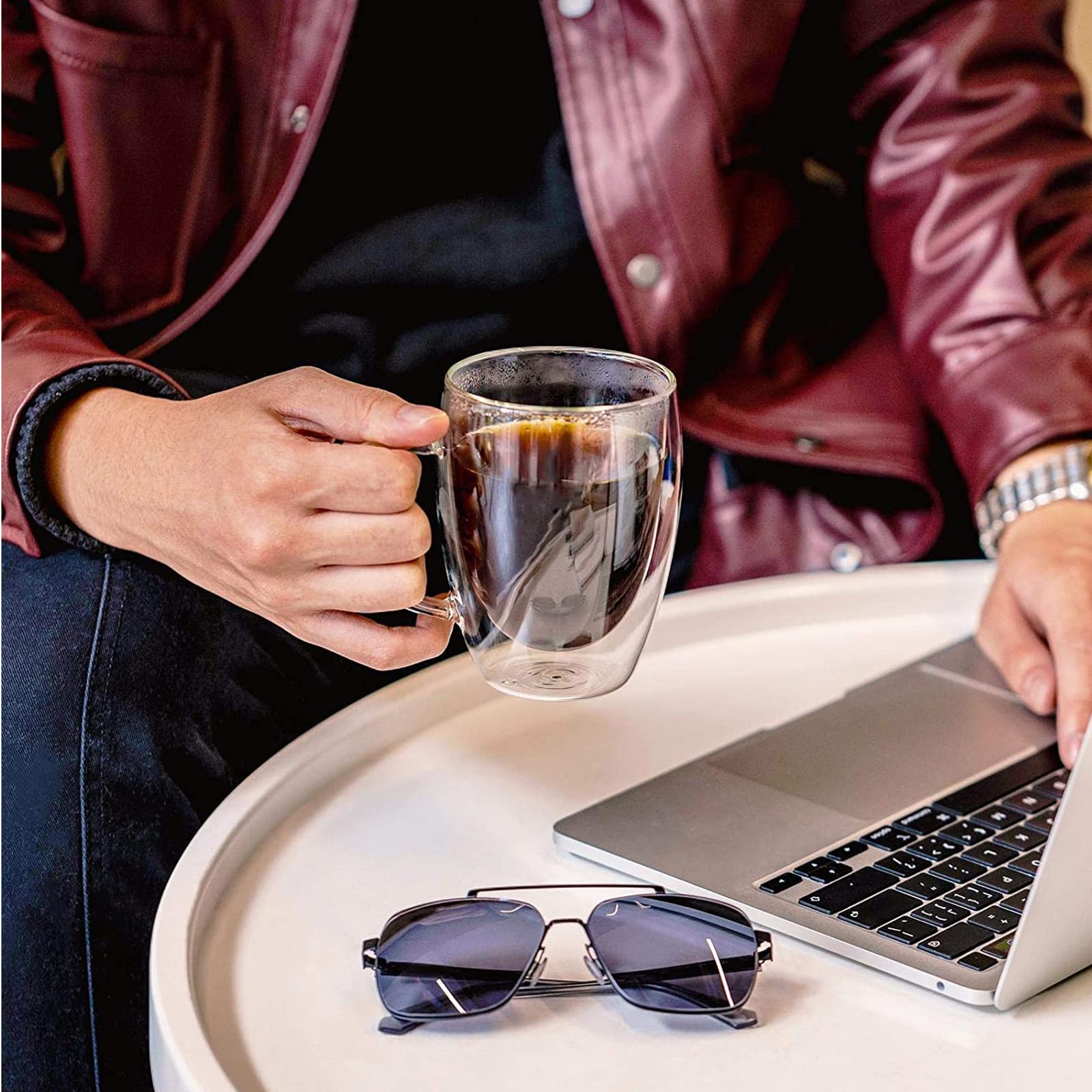 Glass Coffee Mugs 350ml, Top-spring 12oz Clear Glass Coffee Cups with Handles - Set of 4 Double Wall Insulated Coffee Mug Tea Latte Espresso Cups
