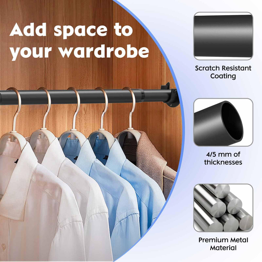 Closet Rod,17 to 40 Inches Adjustable Closet Rods for Hanging Clothes 1.3 Inch Diameter Heavy Duty Metal Closet Hanging Rod Closet Bar for Wardrobes,Closet, Bathroom, Windows