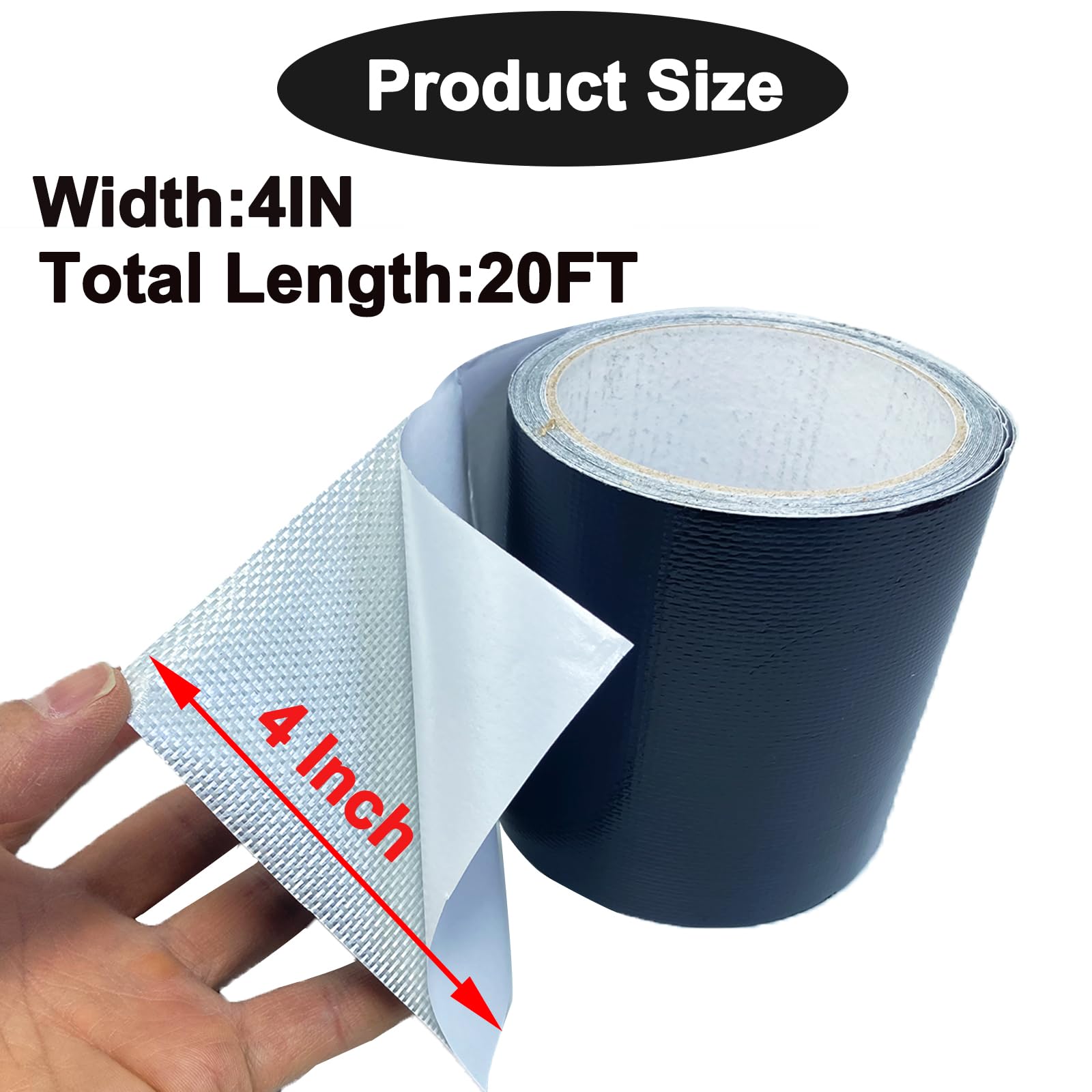 KAIHENG Waterproof Repair Tape for Awning, 4IN x 20FT Outdoor Canvas Tarp Repair Tape, Tent, Boat Covers, Canopy, Sail Tape, Tear Repair Patch Kit, Heavy Duty UVproof, Black