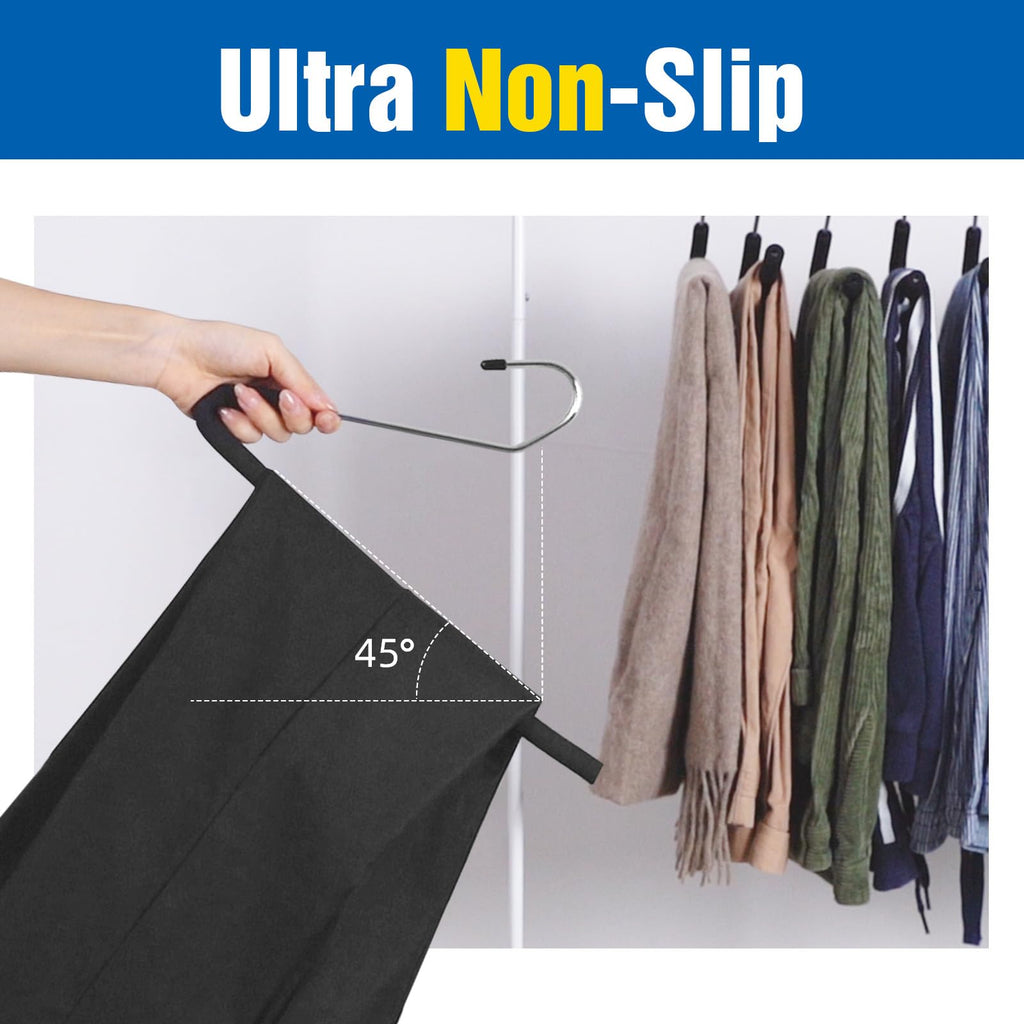 Spring Fever Open Ended Non Slip Sponge Padded Pants Hangers - Chrome Plating Foam Heavy Duty Space Saving Black 10