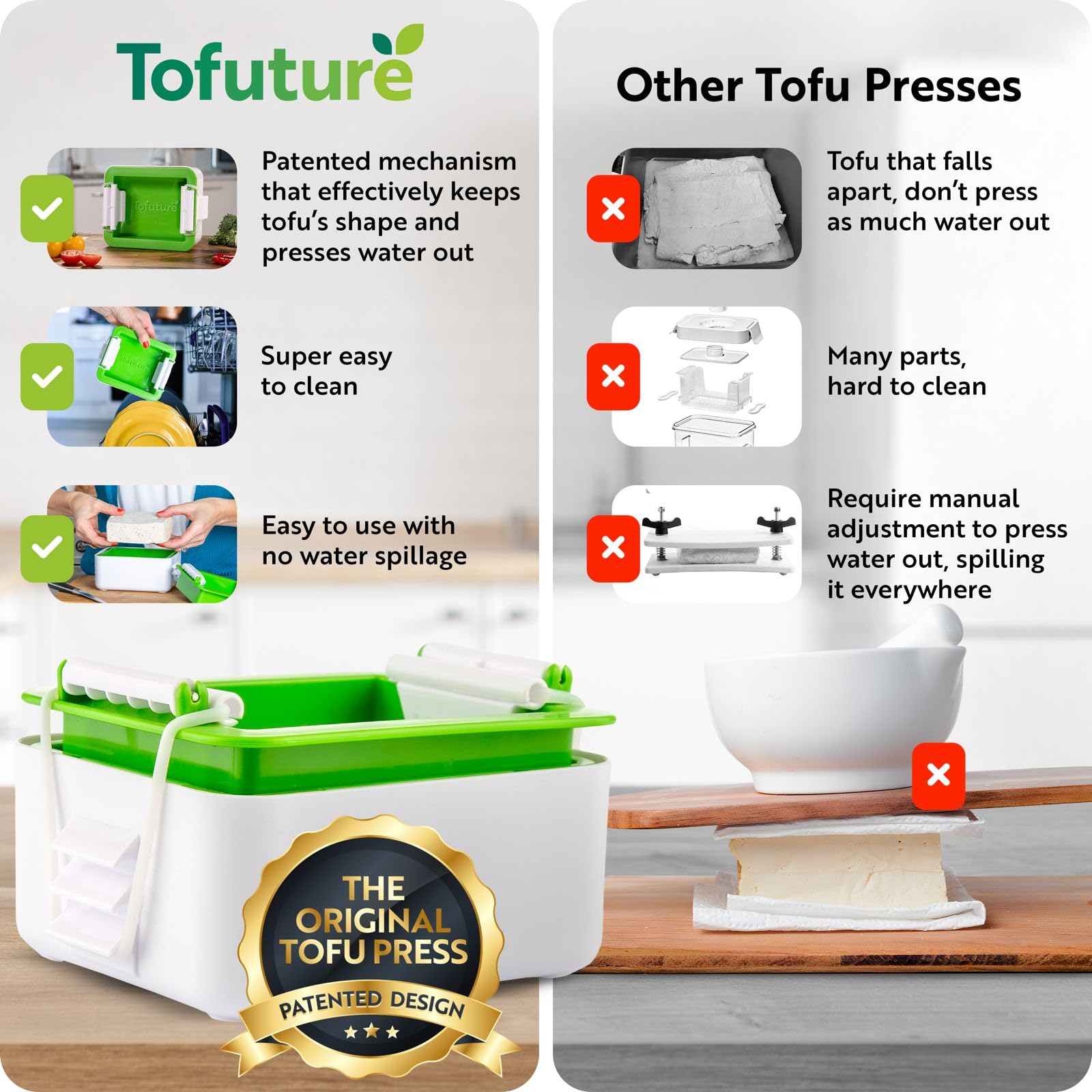 Tofuture Tofu Press - The Original and the Best Tofu Press for Transforming Your Tofu – Compact and Easy to Use it Presses the Water from Tofu Cleanly and Effectively – BPA Free and Dishwasher Safe