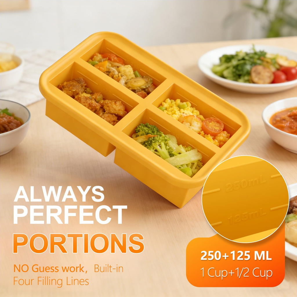 Bangp 1-Cup Silicone Freezer Trays with Lid,2 Pack,Easy-Release Silicone Freezing Tray for Soup Ice Cubes,Soup Freezer Molds,Freeze & Store Broth,Sauce,Leftovers - Makes 8 Perfect 1 Cup Portions