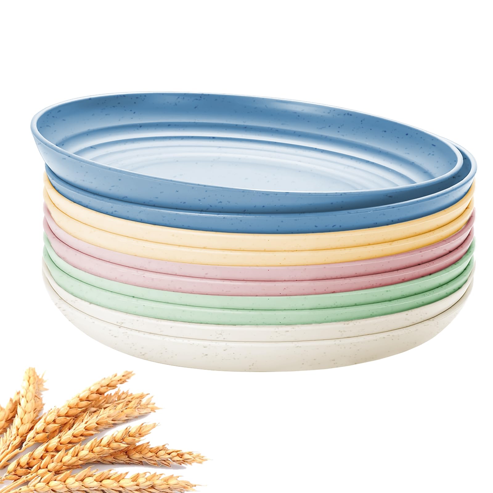 Wheat Straw Plates, 10 Pack 9 Inch Unbreakable Dinner Plates, Dishwasher Microwave Safe Reusable Plates for Camping, Party