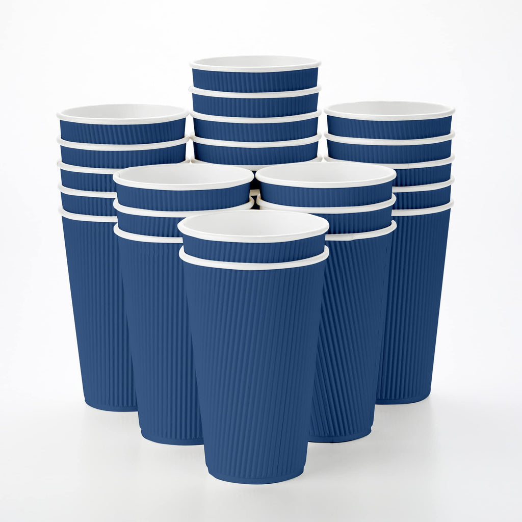 Restaurantware Ripple Wall Coffee Cups 25 Count 16 Ounce Insulated Midnight Blue Paper Cups, Rolled Rim Spill-Resistant Disposable Paper Non-Slip for Coffee, Beverages