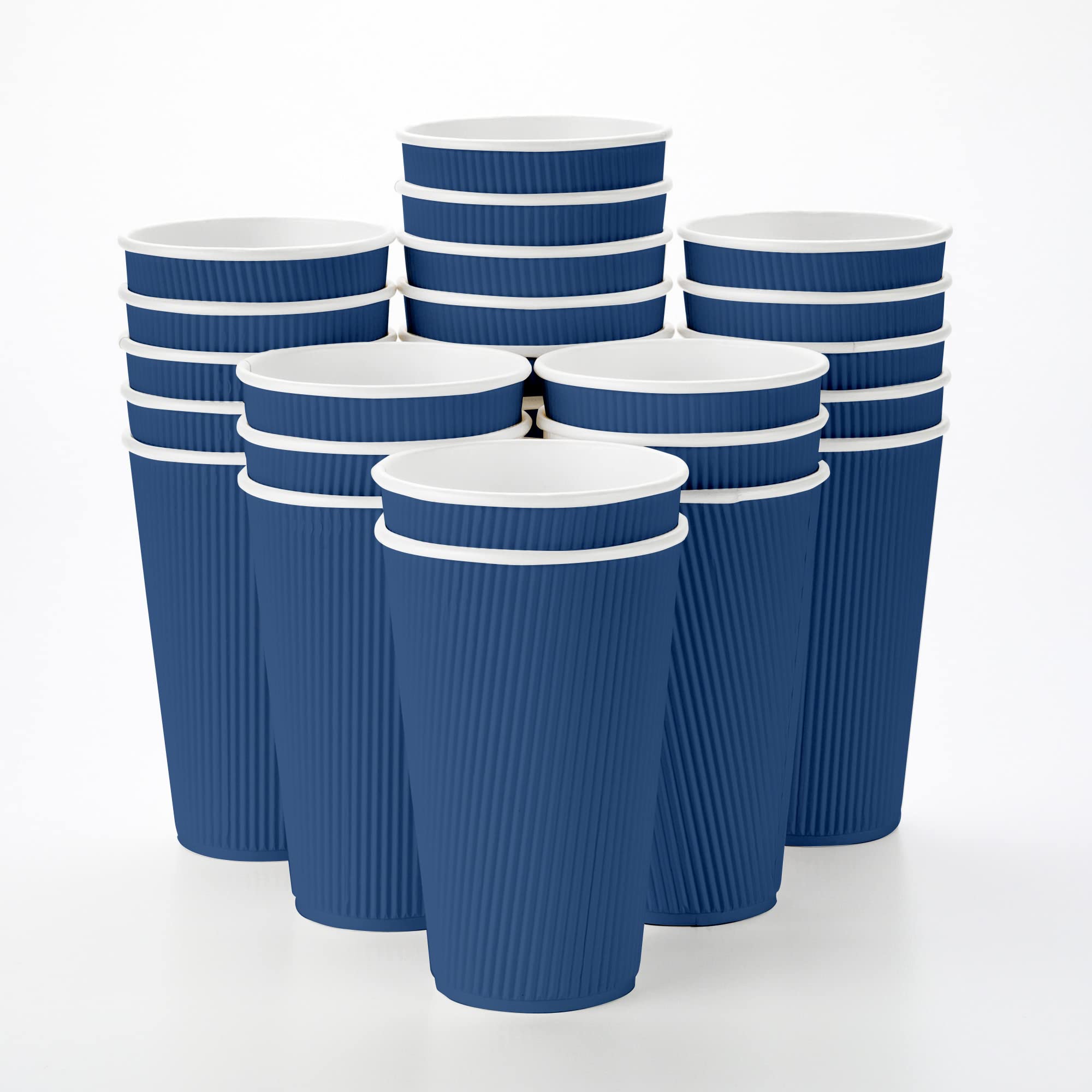 Restaurantware Ripple Wall Coffee Cups 25 Count 16 Ounce Insulated Midnight Blue Paper Cups, Rolled Rim Spill-Resistant Disposable Paper Non-Slip for Coffee, Beverages