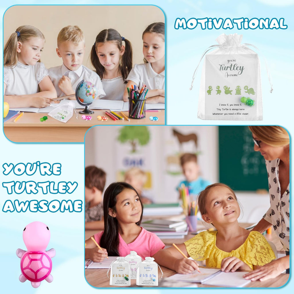 50 Sets You're Turtley Awesome Inspirational Gift 50 Turtle Greeting Cards Mini Sea Turtle Figure and Organza Bag Inspirational Employee Appreciation Gift Employee for Coworker Teacher Team Volunteer