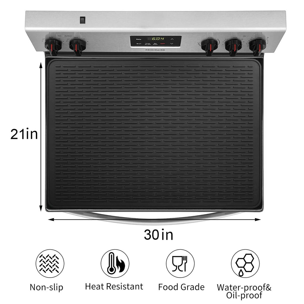 Electric Stove Top Cover 30In Silicone Heat Resistant Glass Ceramic Stovetop Protector Mat, Prevents Scratching, Expands Usable Kitchen Space (Black, 30*21inch)