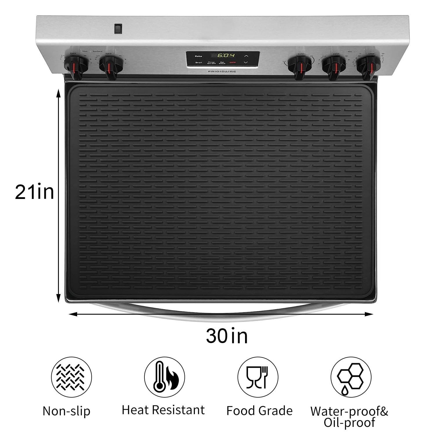 Electric Stove Top Cover 30In Silicone Heat Resistant Glass Ceramic Stovetop Protector Mat, Prevents Scratching, Expands Usable Kitchen Space (Black, 30*21inch)