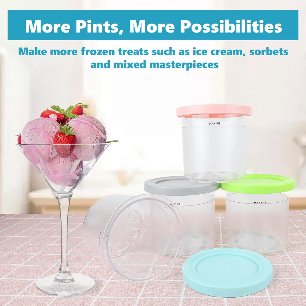Nepfaivy Containers Replacement for Ninja Creami - 4 Pack Ice Cream Pints and Lids Compatible with Ninja NC300 NC301 Creamy Ice Cream Makers, BPA-Free & Dishwasher Safe, Color Lids