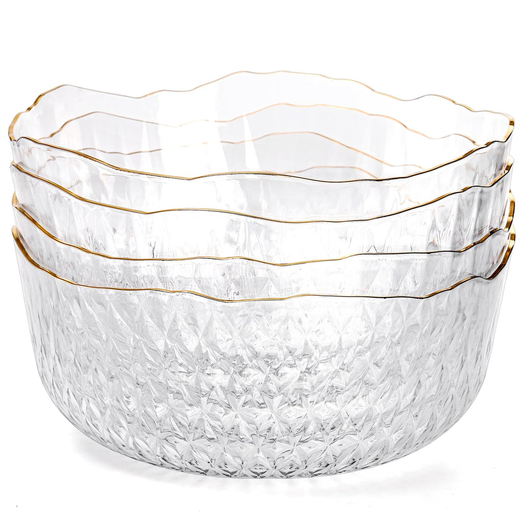 Frcctre 4 Pack Clear Plastic Serving Bowls, 70 Ounce Crystal Salad Mixing Bowl, 9 Inch Round Plastic Bowls Catering Bowls for Party, Salad, Fruit, Snack, Chip, Popcorn