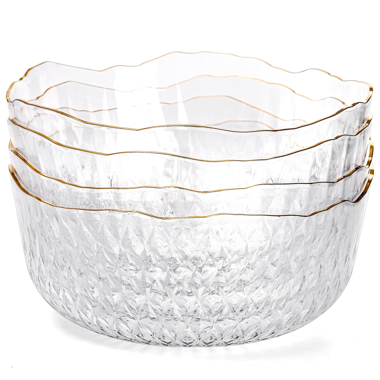 Frcctre 4 Pack Clear Plastic Serving Bowls, 70 Ounce Crystal Salad Mixing Bowl, 9 Inch Round Plastic Bowls Catering Bowls for Party, Salad, Fruit, Snack, Chip, Popcorn