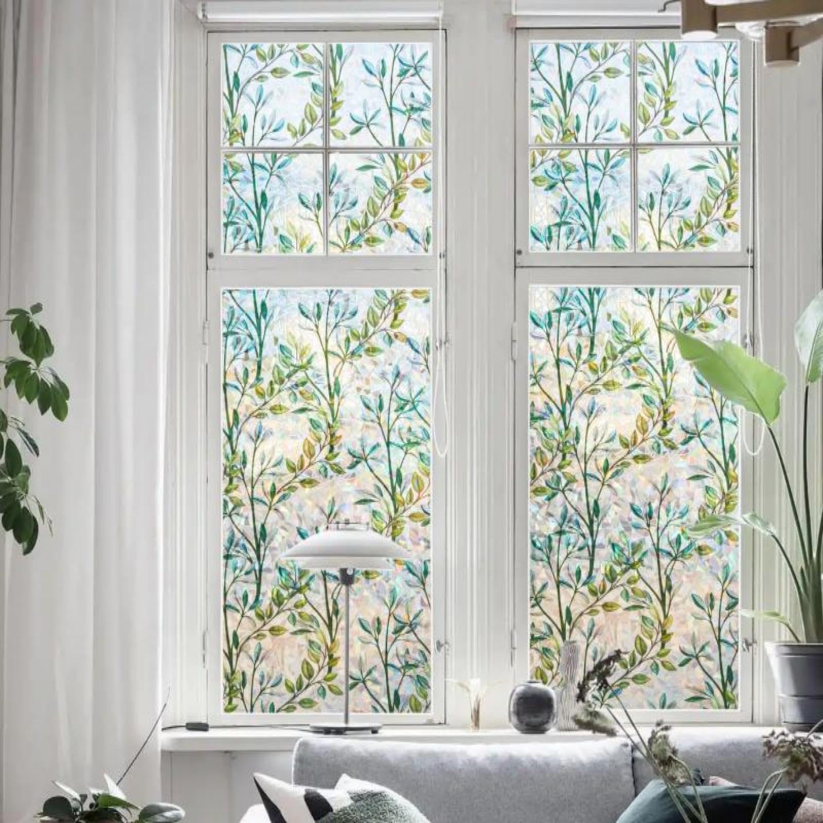 Finnez Window Privacy Film Window Film 3D No Glue Glass Sticker for Glass Door Home and Office Heat Control Anti UV 60 X 200cm (23.6" x 78.7")