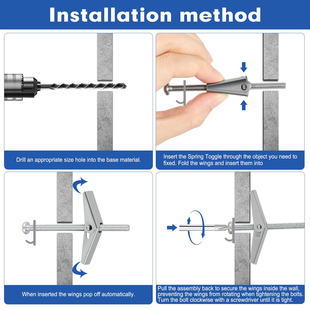 46Pcs Heavy Duty Drywall Anchors, Toggle Bolts and Wing Nut Kit,Dry Wall Anchors and Screws Kit,3 Sizes(1/8in, 3/16in, 1/4in) Butterfly Anchors for Ceiling,Sheetrock,Hollow Wall