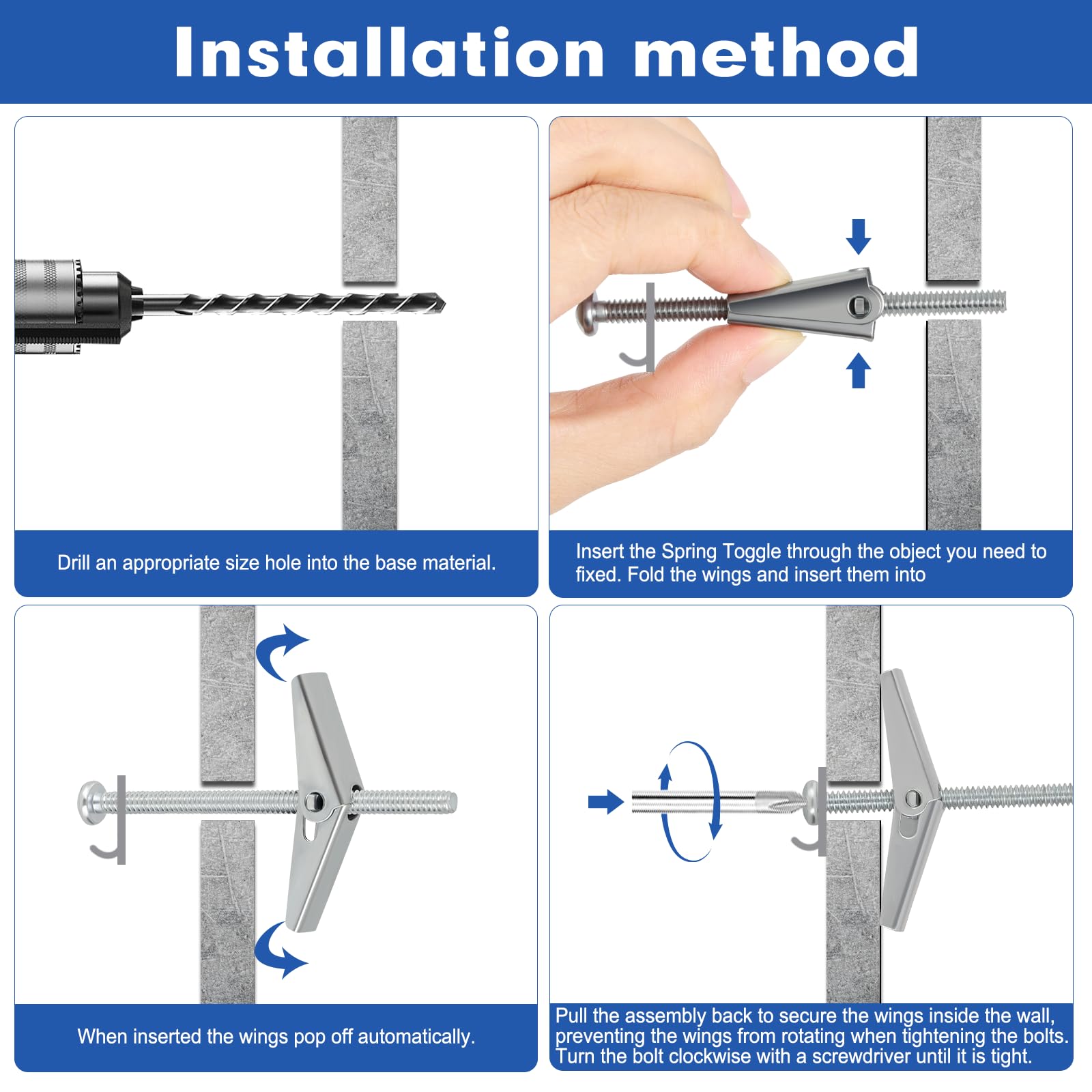46Pcs Heavy Duty Drywall Anchors, Toggle Bolts and Wing Nut Kit,Dry Wall Anchors and Screws Kit,3 Sizes(1/8in, 3/16in, 1/4in) Butterfly Anchors for Ceiling,Sheetrock,Hollow Wall