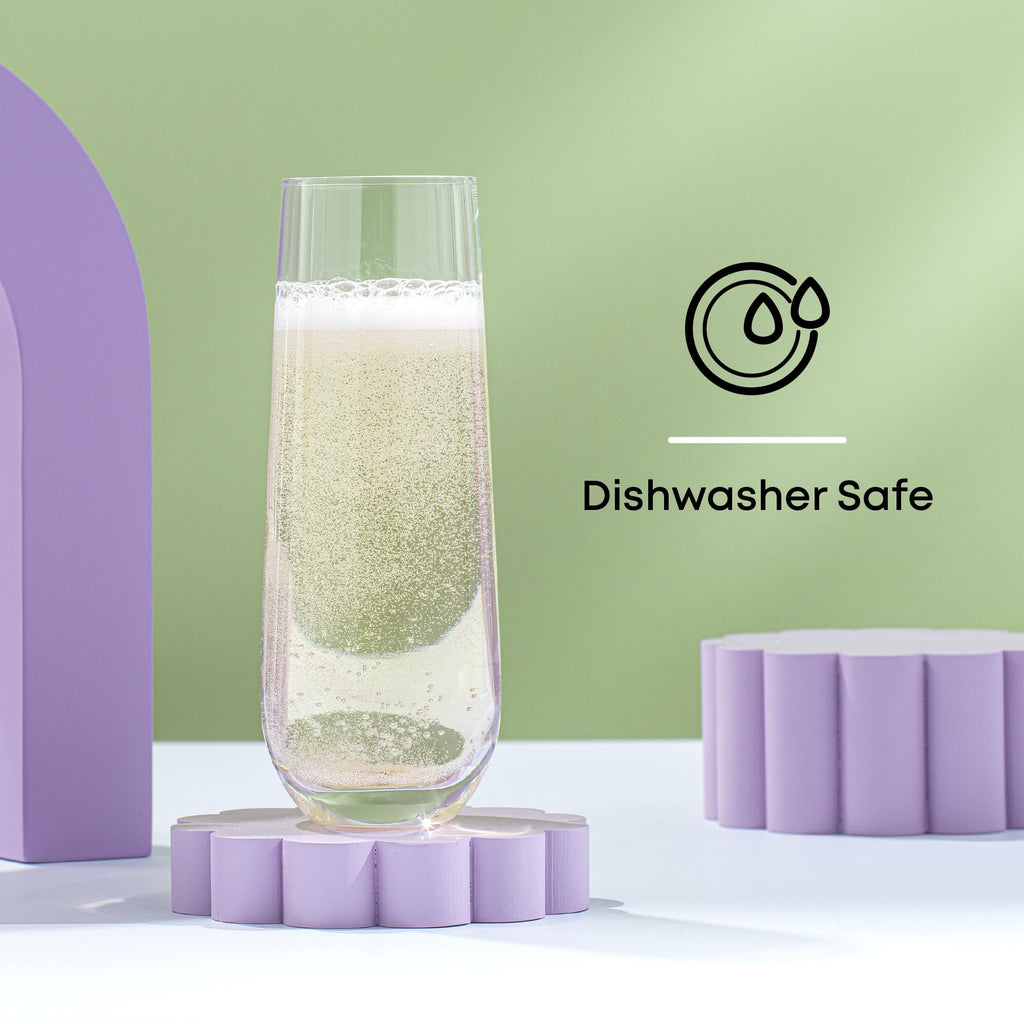 JoyJolt Milo Stemless Champagne Flutes Set of 8 Crystal Glasses. 9.4oz Champagne Glasses. Prosecco Wine Flute, Mimosa Glasses Set, Cocktail Glass Set, Water Glasses, Highball Glass, Bar Glassware