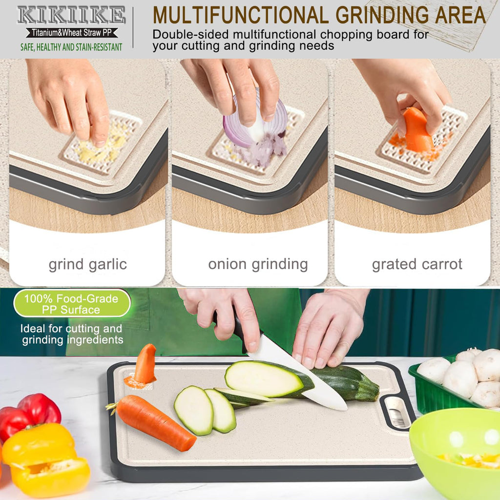 Titanium Cutting Board Double Sided Pure Titaniums Cutting Boards for Kitchen, Pure Titanium & Wheat Straw PP Food Grade Metal Cutting Board, Non-Slip Durable and Easy to Clean (Large)