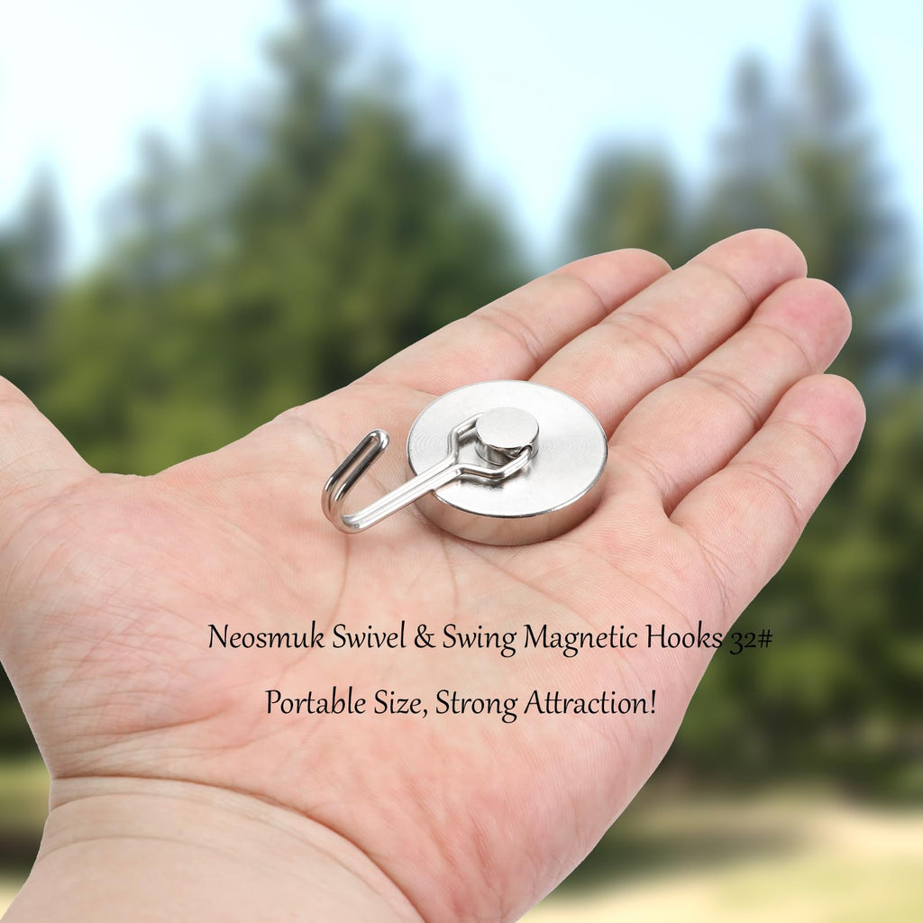 Neosmuk Magnetic Hooks,120lb Heavy Duty Earth Magnets with Swing Hook for Refrigerator, Extra Strong Cruise Hook for Hanging, Magnetic Hanger for Cabins, Grill(Silvery,6 Pack)