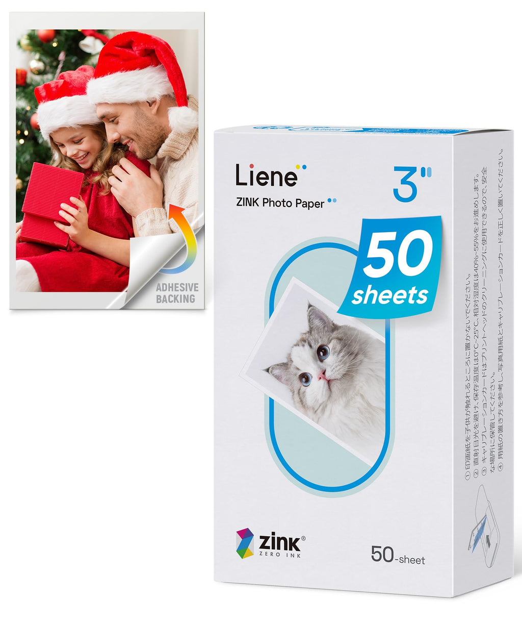 Liene Zink Photo Paper 2x3″, Liene Premium Photo Printer Paper (50 Sheets) w/Adhesive Back, Waterproof, Smudge Proof, Tear Proof, Instant Photo Paper Compatible with 2x3″ Photo Printer Scrapbook