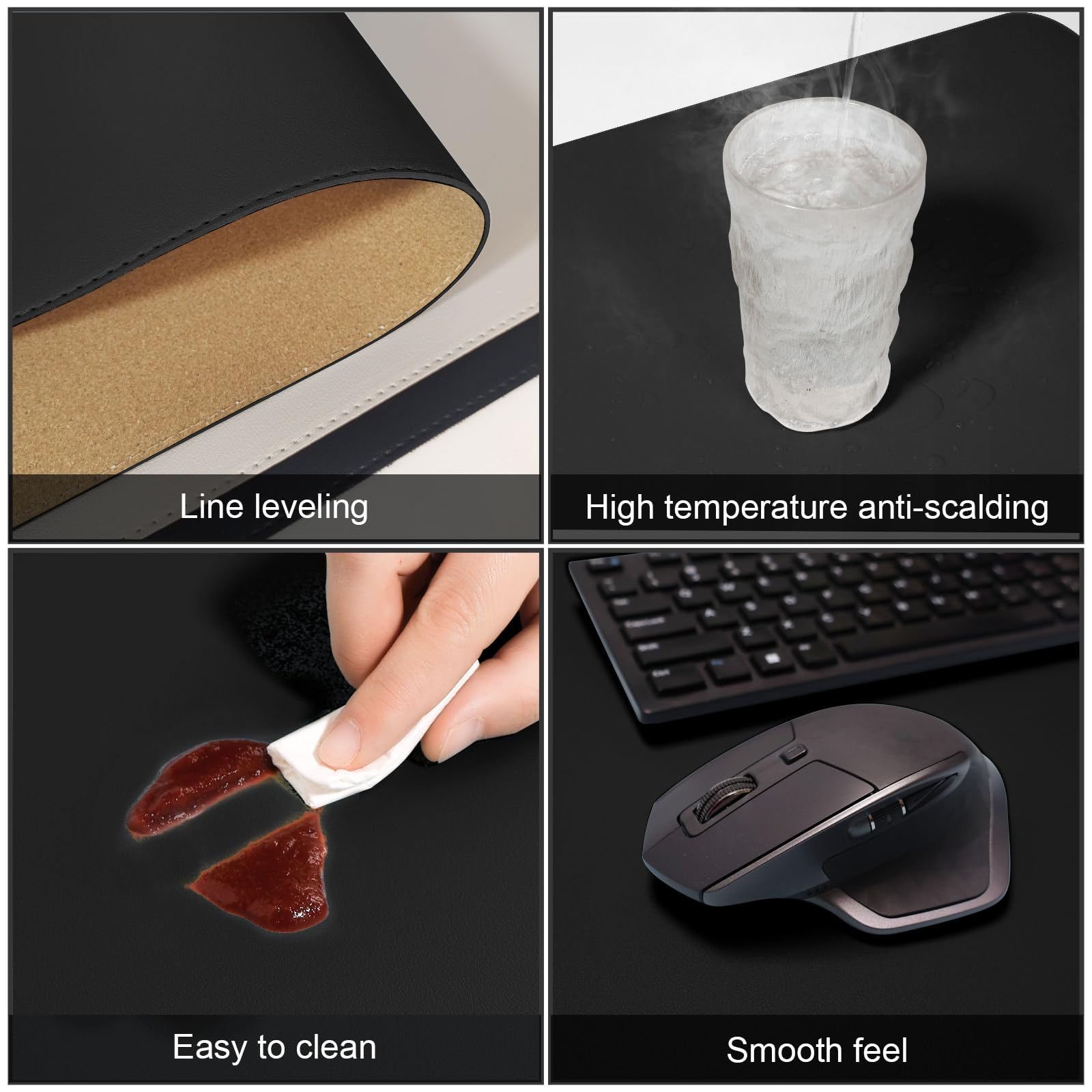 DAWNTREES Dual Sided Desk Mat,40"x16",PU Leather & Cork Desk Pad Protector,Large Mouse Pad and Keyboard Mat,Desk Writing Pad for Office and Home,with Valet Tray Organizer