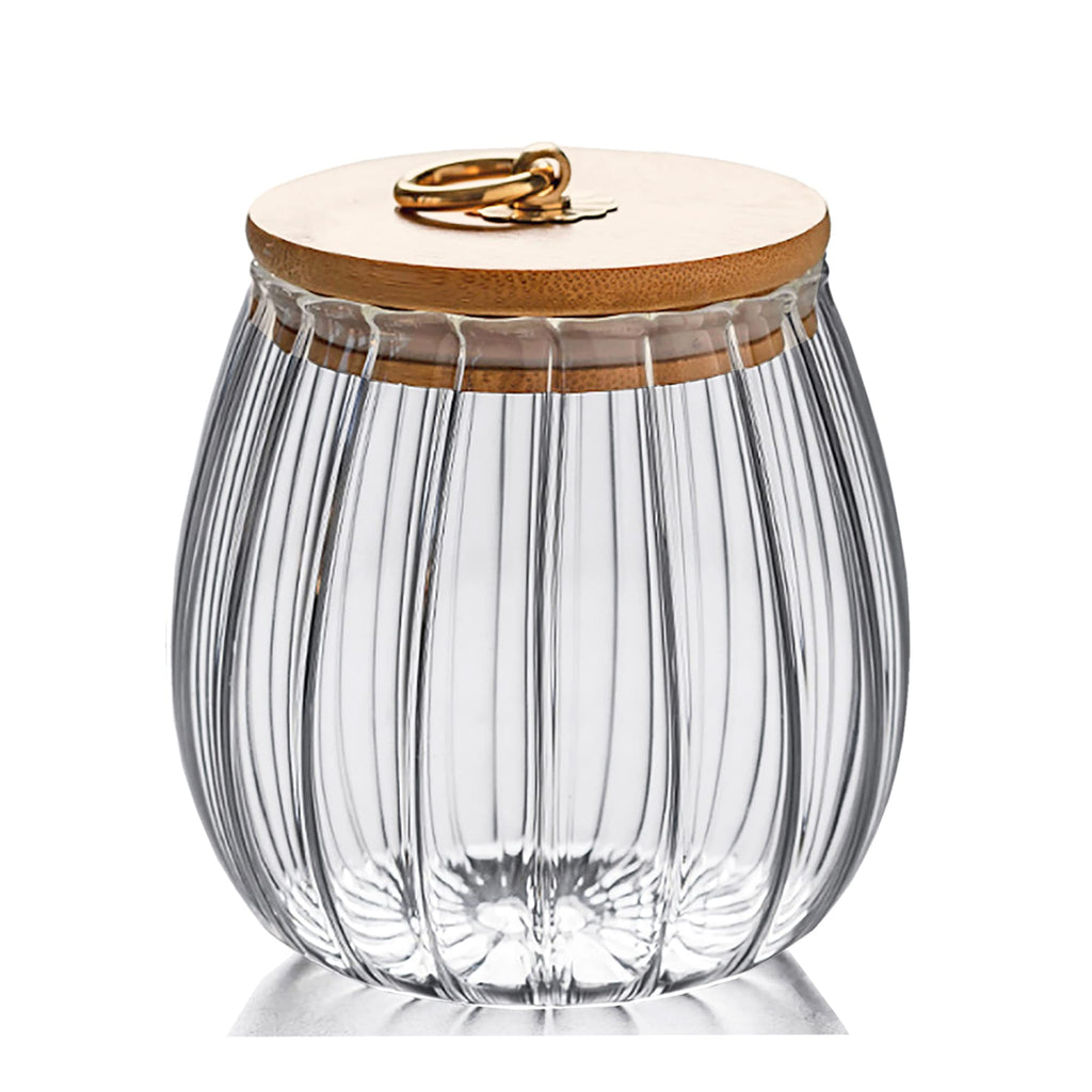 Glass Coffee Tea Canister Airtight Storage Jar Petal Decorative Container with Bamboo Lid Metal Handle Easy to Grasp 700ml (23oz)