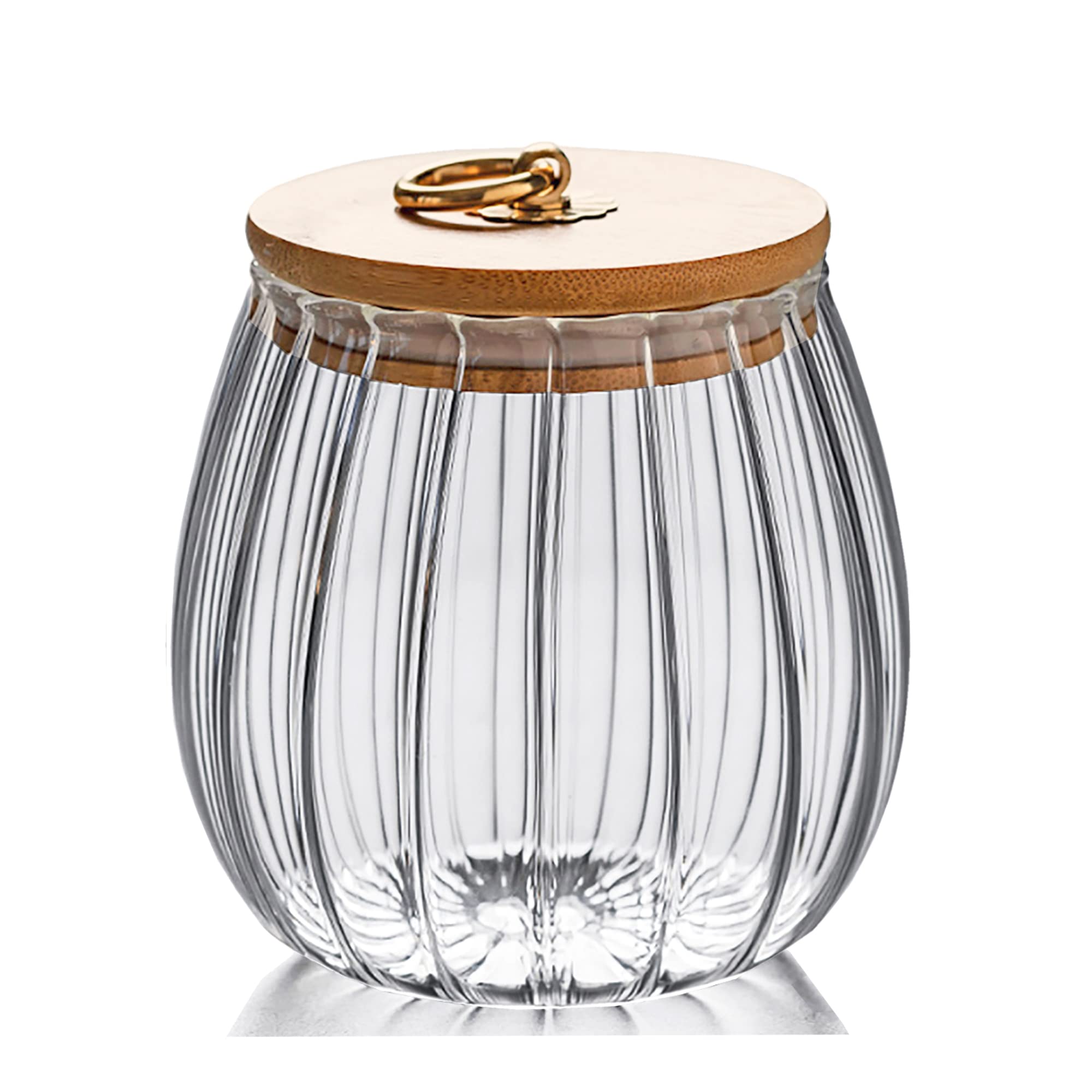 Glass Coffee Tea Canister Airtight Storage Jar Petal Decorative Container with Bamboo Lid Metal Handle Easy to Grasp 700ml (23oz)
