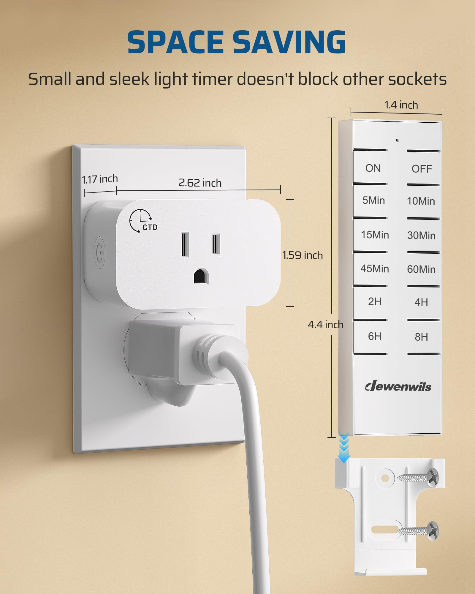 DEWENWILS Wireless Remote Control Outlet with Timer, Indoor Remote Timer Outlet, No Interference No Wiring, 15A/1875W 100FT RF Range, Countdown Light Switch for Lamp, Fan, Christmas Decor