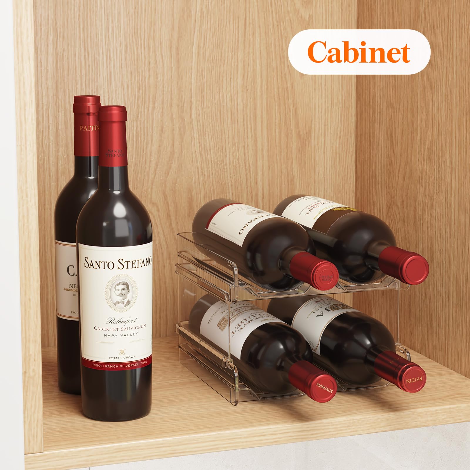 Lifewit Plastic Stackable Wine Rack for Refrigerator, Cabinet, Countertop,Wine Bottle Holder, Water Bottle Organizer for Floor Fridge, Tabletop Pantry, Hold 8 Bottles
