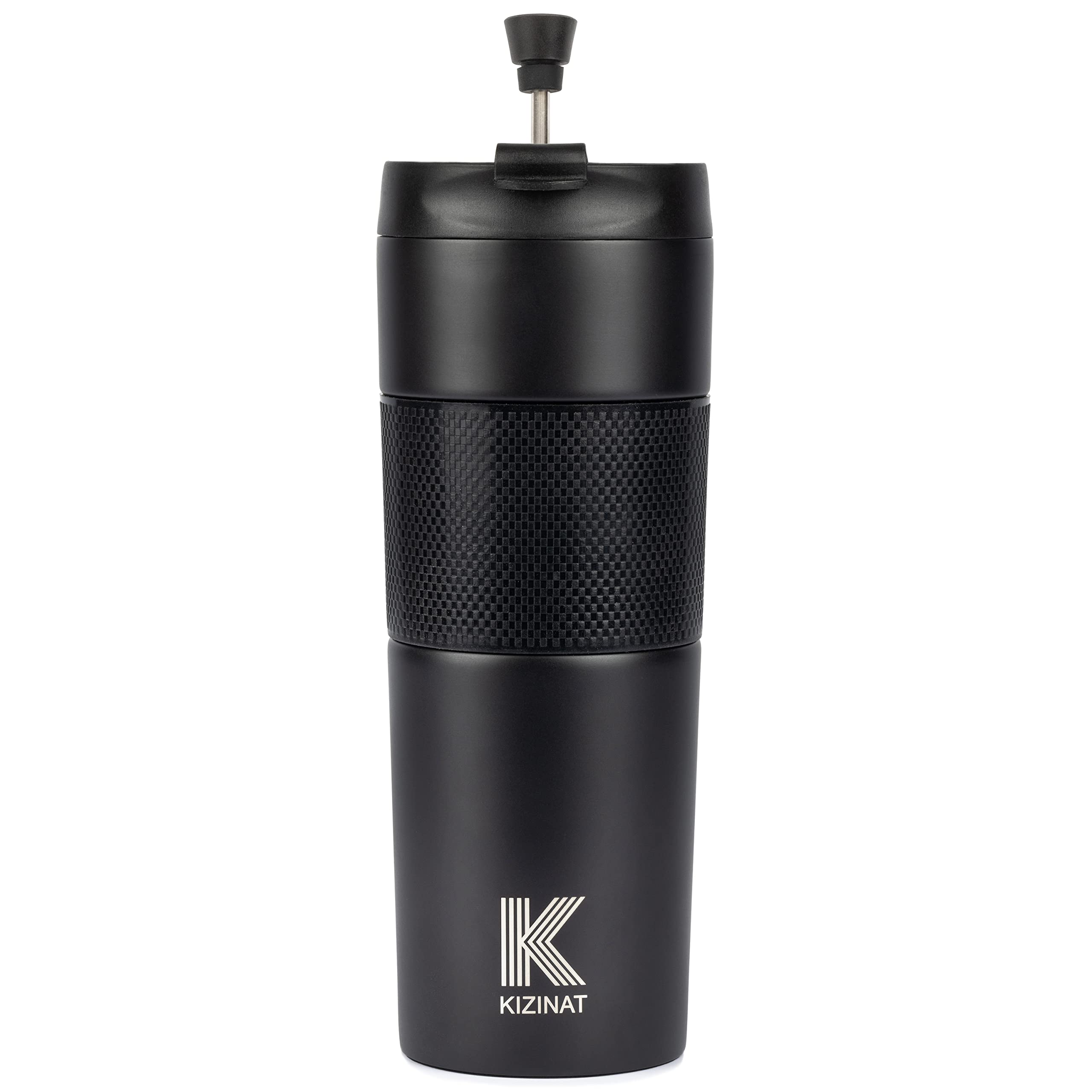 French Press Coffee Travel Mug - Portable Coffee Maker - French Press - Perfect for Tea and Coffee - Hot and Cold Coffee Press Brewer Thermoses Cup - Black - 450ml 15oz Stainless Steel