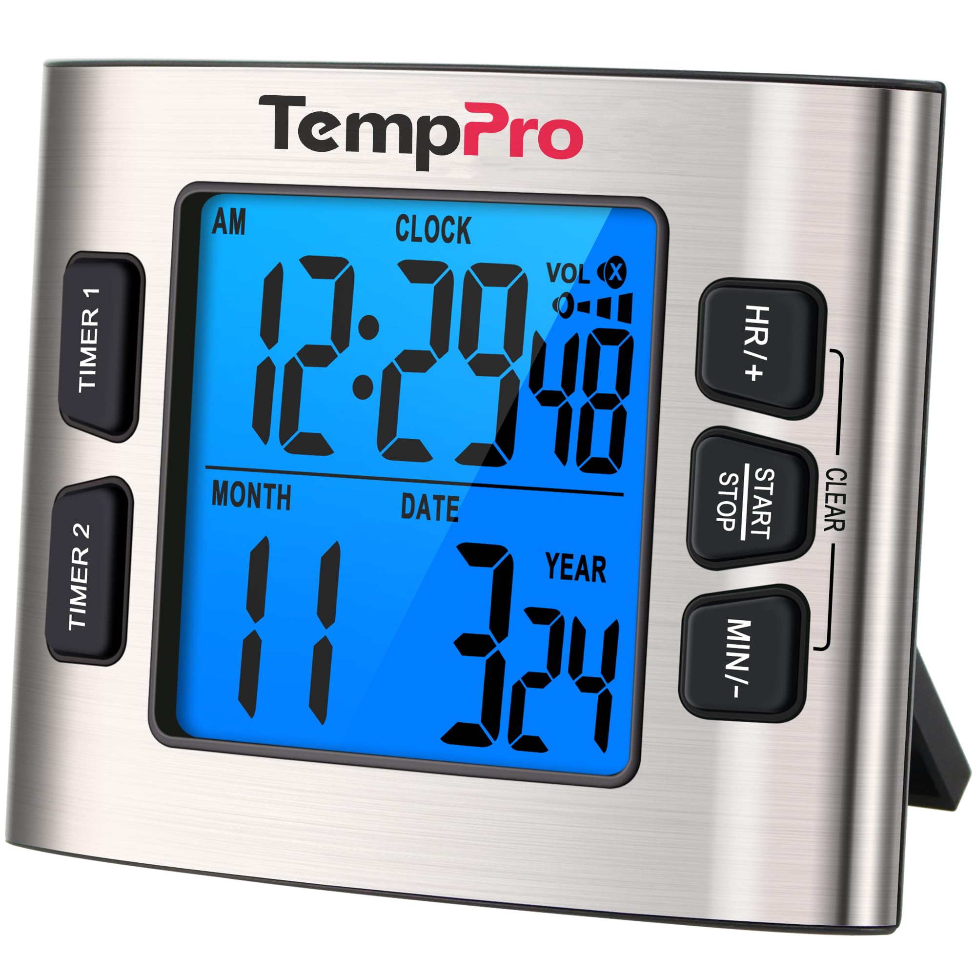 ThermoPro TM02 24 Hours Digital Timer with Dual Kitchen Timers for Cooking, Stop Watches Magnetic Timer Clock with Adjustable Alarm Volume & LCD Backlit Display, Classroom Timer for Kids & Teachers