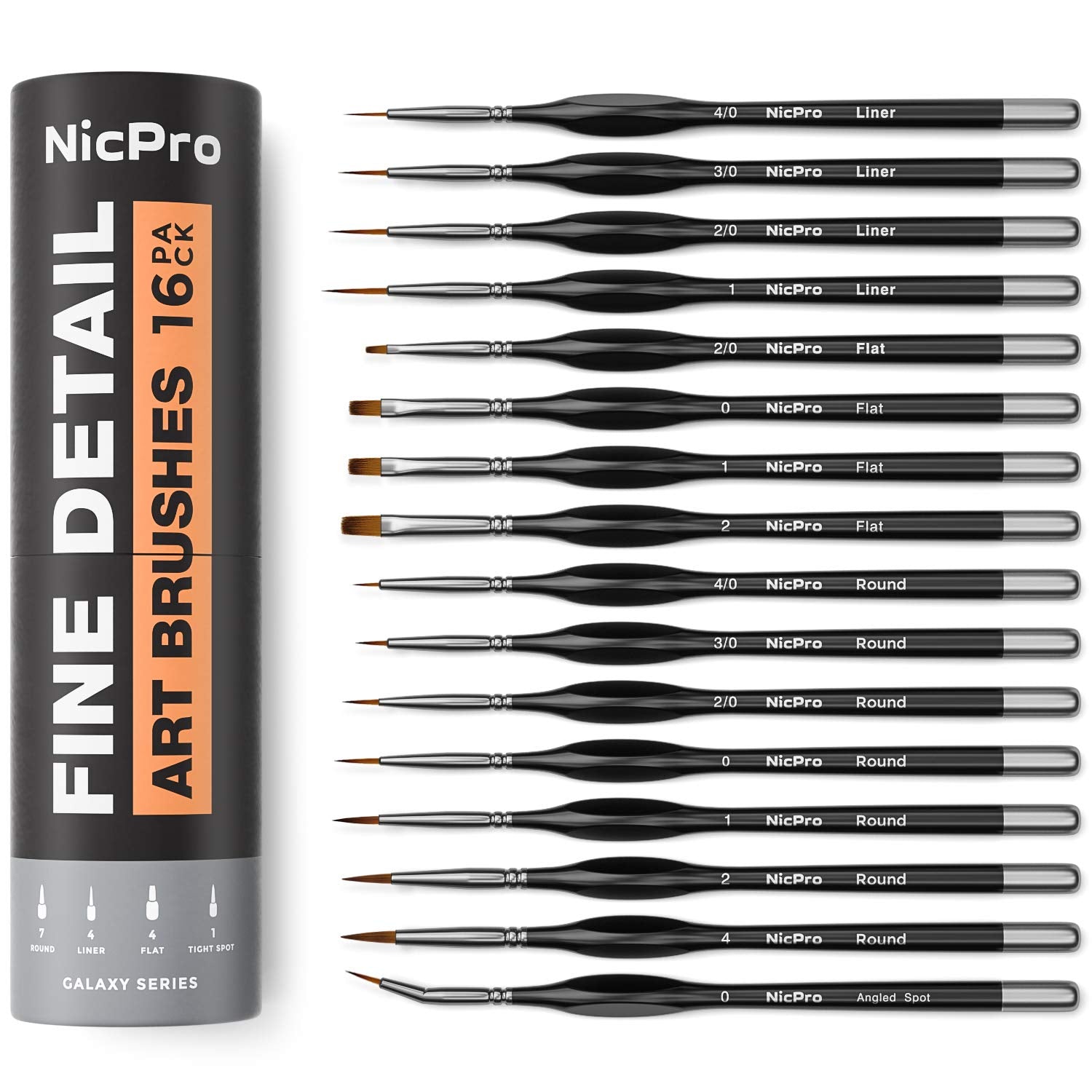 Nicpro 16 PCS Small Detail Paint Brush Set, Professional Miniature Painting Kit Fine Detail Brushes for Watercolor Oil Acrylic, Craft, Models, Rock Painting, Paint by Number- Come with Holder & Bag