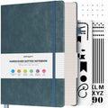 Bullet Dotted Journal Notebook, 312 Numbered Pages A5 Hardcover Leather Journal, 100gsm No Bleed Paper Dot Grid Notebook with Index Pages, Dot Journal for Women Men, 5.75" x 8.38", Grey Blue
