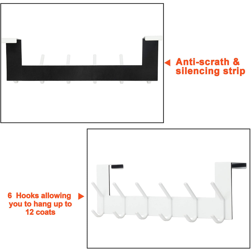 SKOLOO Over The Door Hook, Over The Door Coat Rack, Stainless Steel Over Door Coat Hanger for Hanging Clothes, Towel, Robes, Purse, Over Door Hooks for Bathroom Bedroom,White