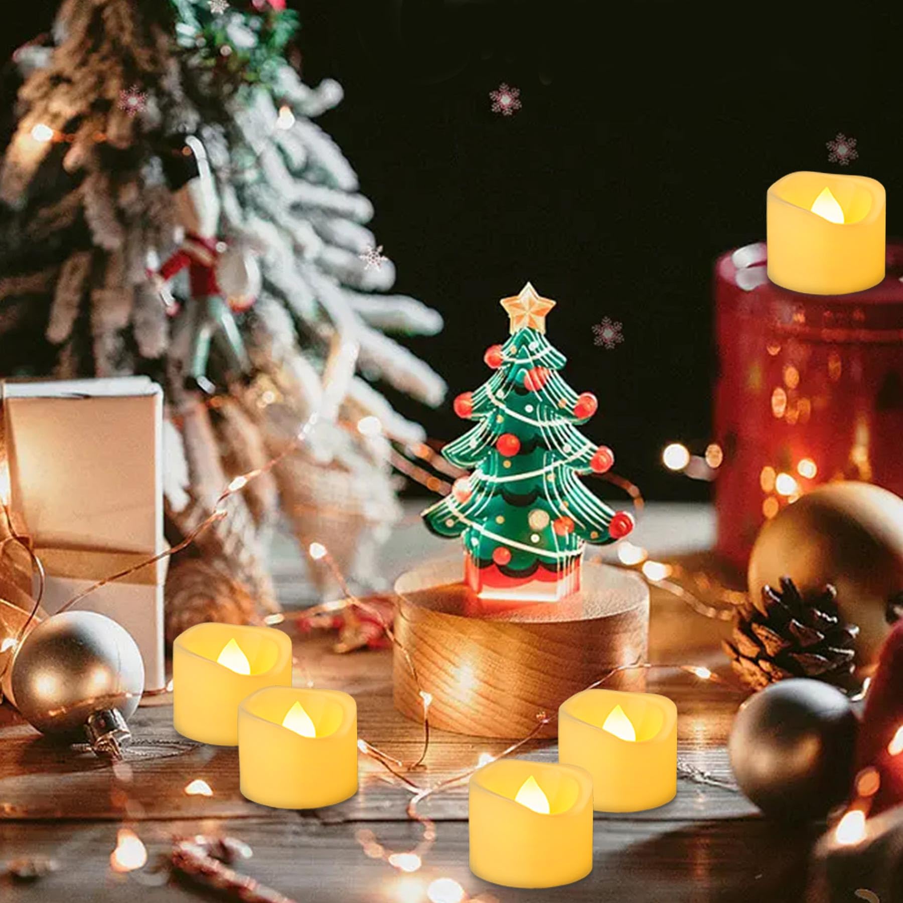 Yakpo 24 Pack 3.8cm x 3cm Battery Operated LED Tea Light Candles, Small Outdoor Flameless Flickering Votive Candles, Electric Flicker Fake Tealights Bulk for Wedding Halloween Christmas Decorations