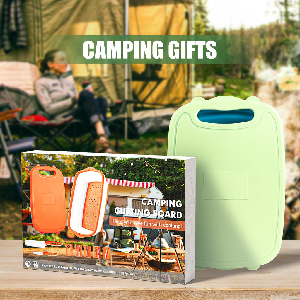 HI NINGER 9-in-1 Collapsible Camping Cutting Board With Colander, Multi Chopping Board Kitchen Vegetable Washing Basket, Camping Gifts and Accessories for RV Campers