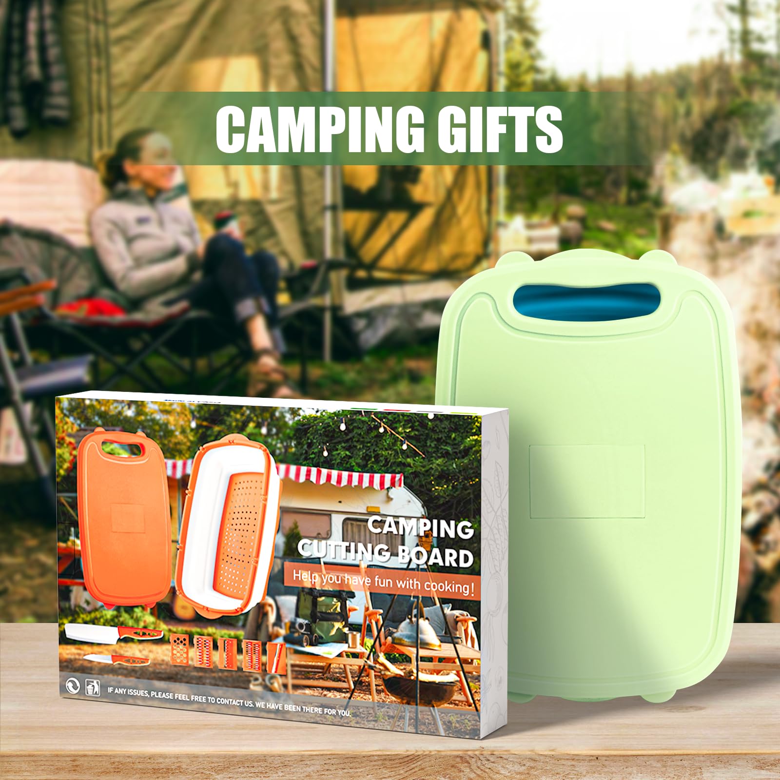 HI NINGER 9-in-1 Collapsible Camping Cutting Board With Colander, Multi Chopping Board Kitchen Vegetable Washing Basket, Camping Gifts and Accessories for RV Campers