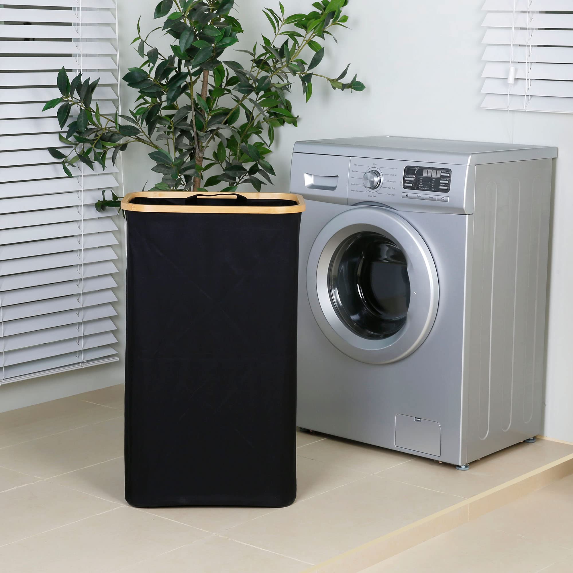 Laundry Hamper with Lid - Waterproof Freestanding Laundry Basket with Removable Liner Bag, Collapsible 110L Large Clothes Storage Laundry Bin with Easy Carry Bamboo Handle for Clothes Toys Organizer