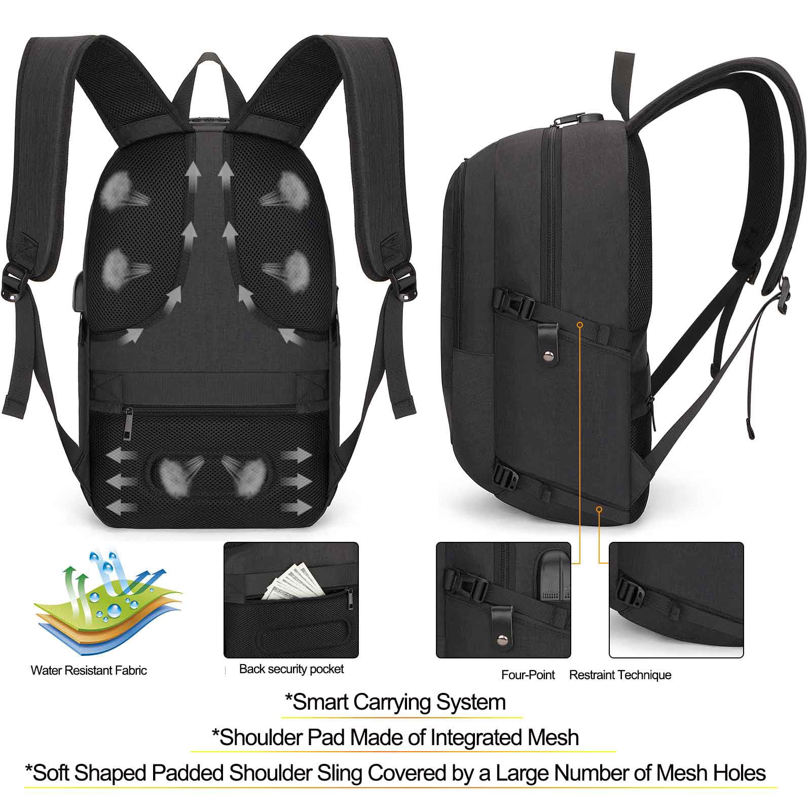 Tzowla Laptop Backpack Anti-Theft Water Resistant Bag with USB Charging Port and Lock 15.6 Inch Computer Business Travel Backpacks for Women Men College School Student Gift,Bookbag Casual Daypack