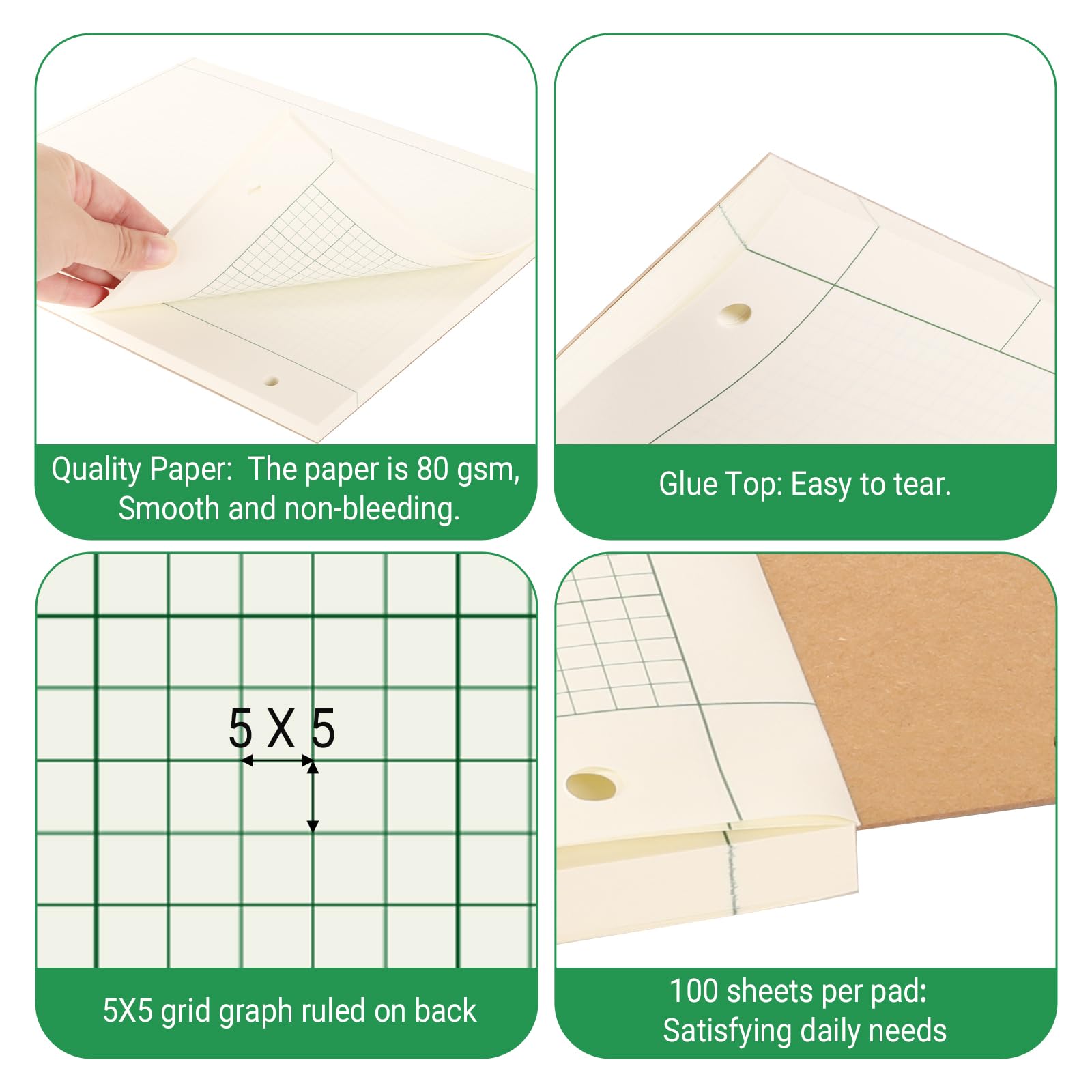 suituts 6 Pads Engineering Paper Notebook, Engineering Computation Pad, 8.5X11 Inch Engineering Graph Paper,3-Hole Punched, 5X5 Ruling, Total 600 Sheets (Per Pad 100 Sheets)