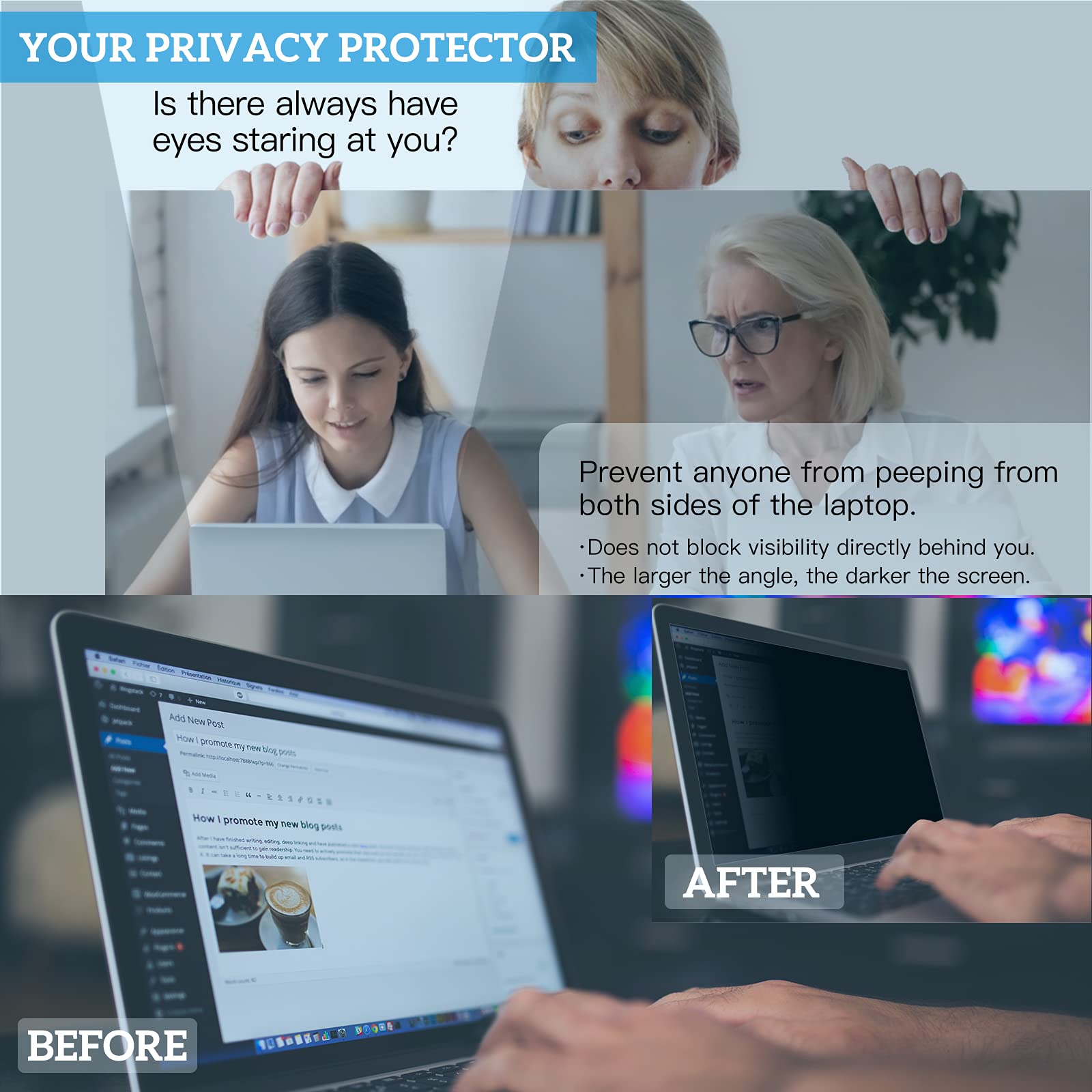 FILMEXT 13.3 inch laptop privacy screen filter anti-blue light screen protector,16:9 Aspect Ratio Laptop Privacy screen filter for Lenovo, HP, Dell, Acer, Asus, Samsung and other laptop brands