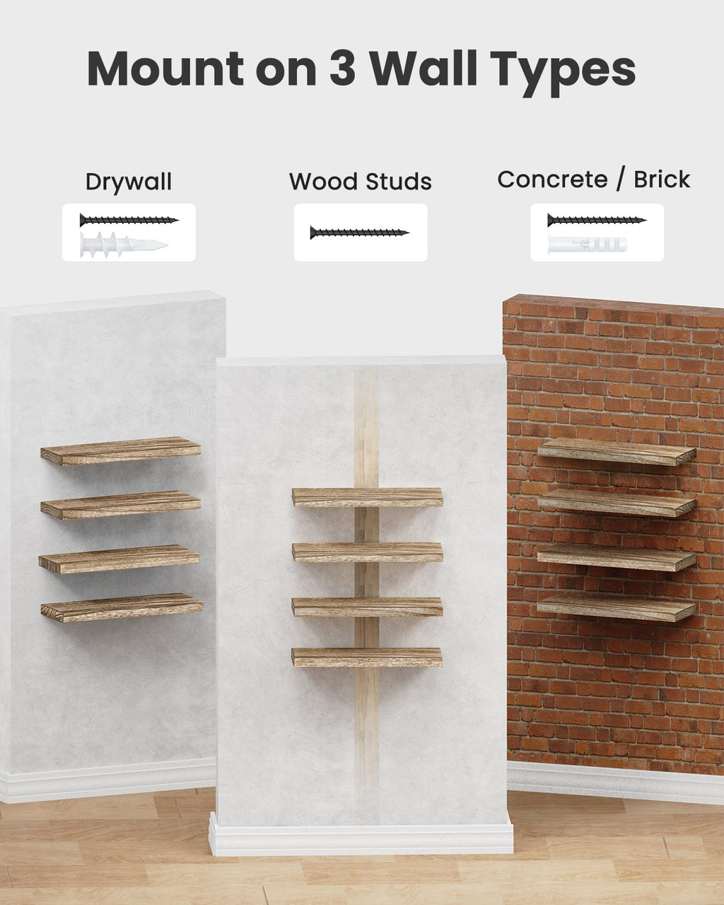 AMADA HOMEFURNISHING Floating Shelves, Paulownia Wood Wall Shelves for Bathroom/Living Room/Bedroom/Kitchen/Home Office, Natural Wood Wall Shelf for Home Storage & Organization, Set of 4, AMFS40